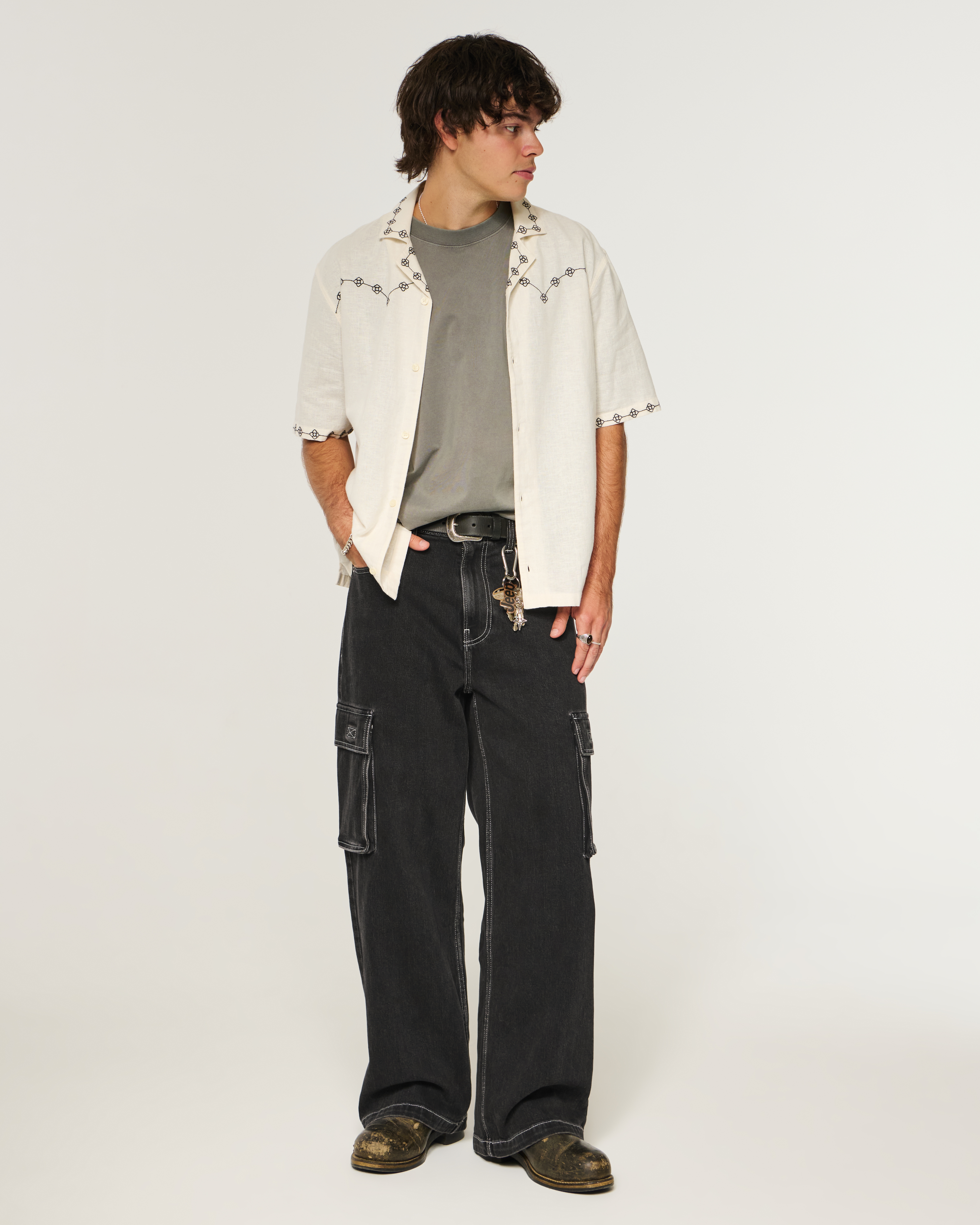 Washed Black Super Baggy Cargo Jeans
