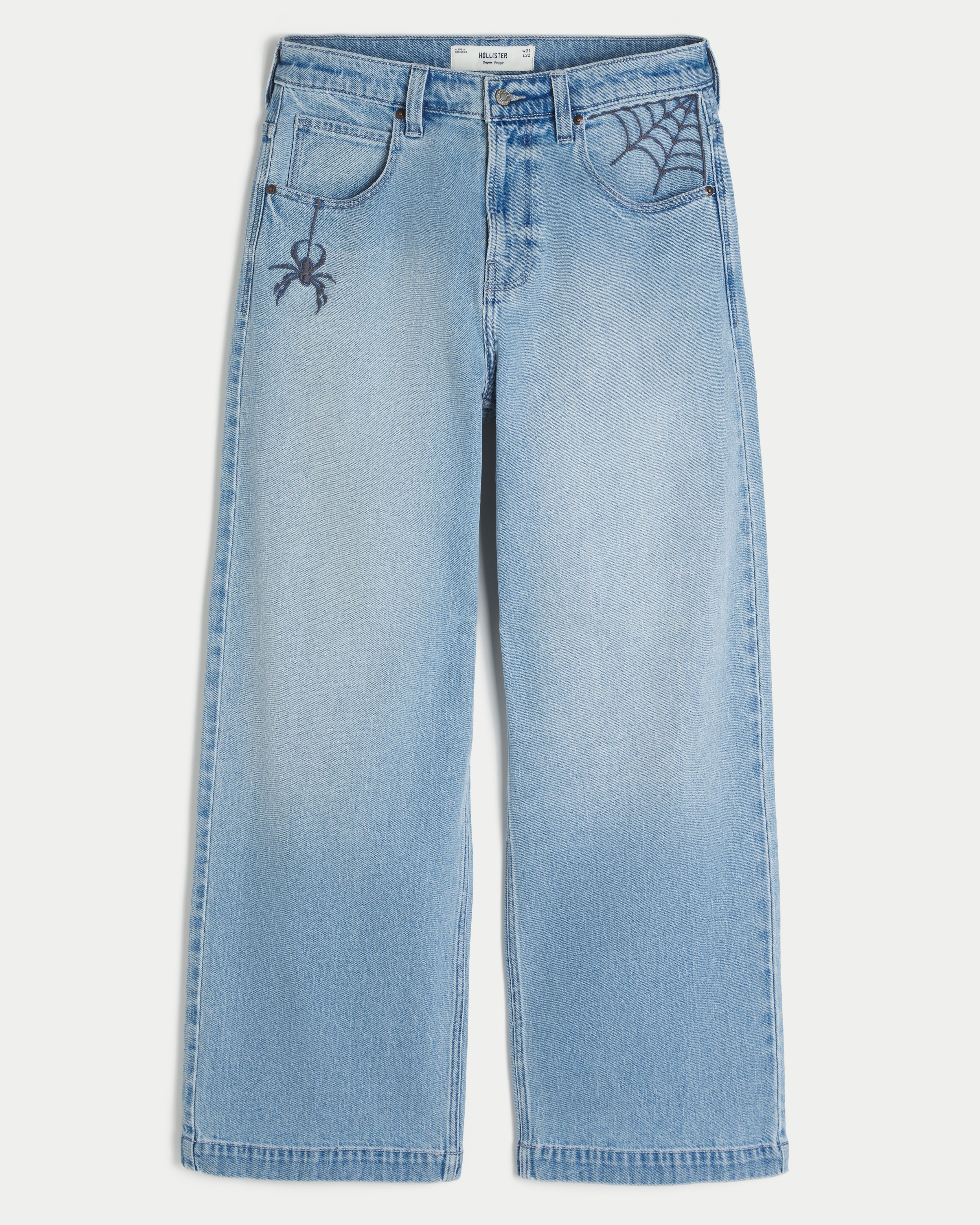 Light Wash Spider Embroidery Super Baggy Jeans