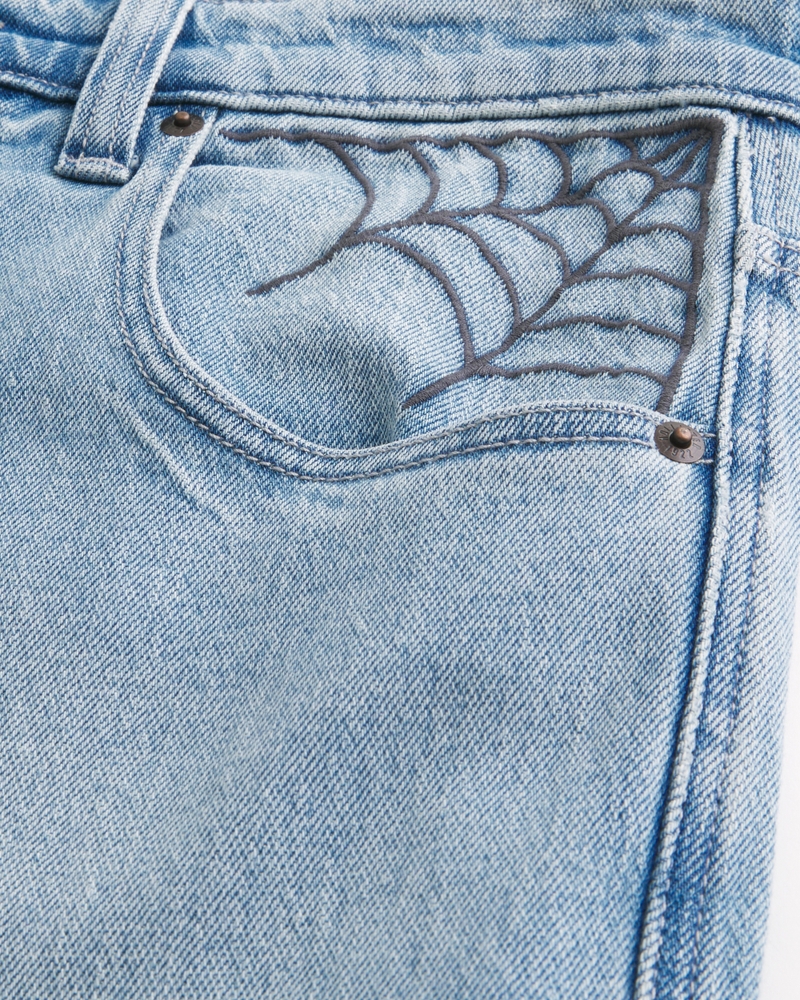 Light Wash Spider Embroidery Super Baggy Jeans