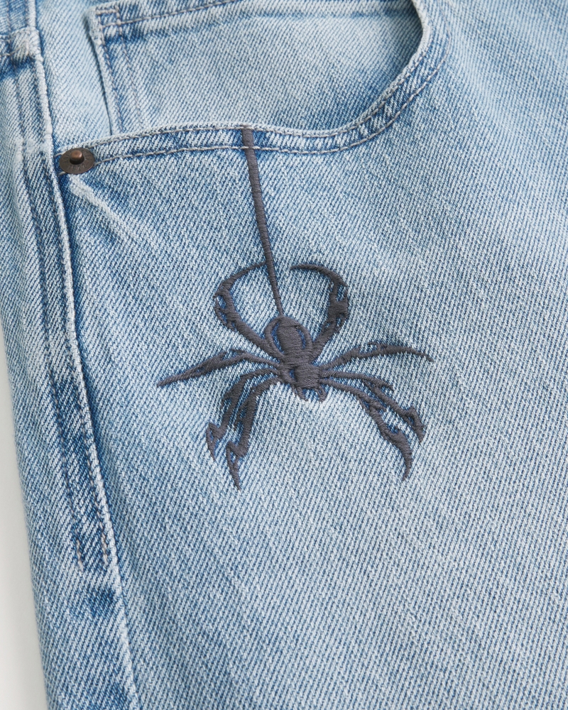 Light Wash Spider Embroidery Super Baggy Jeans