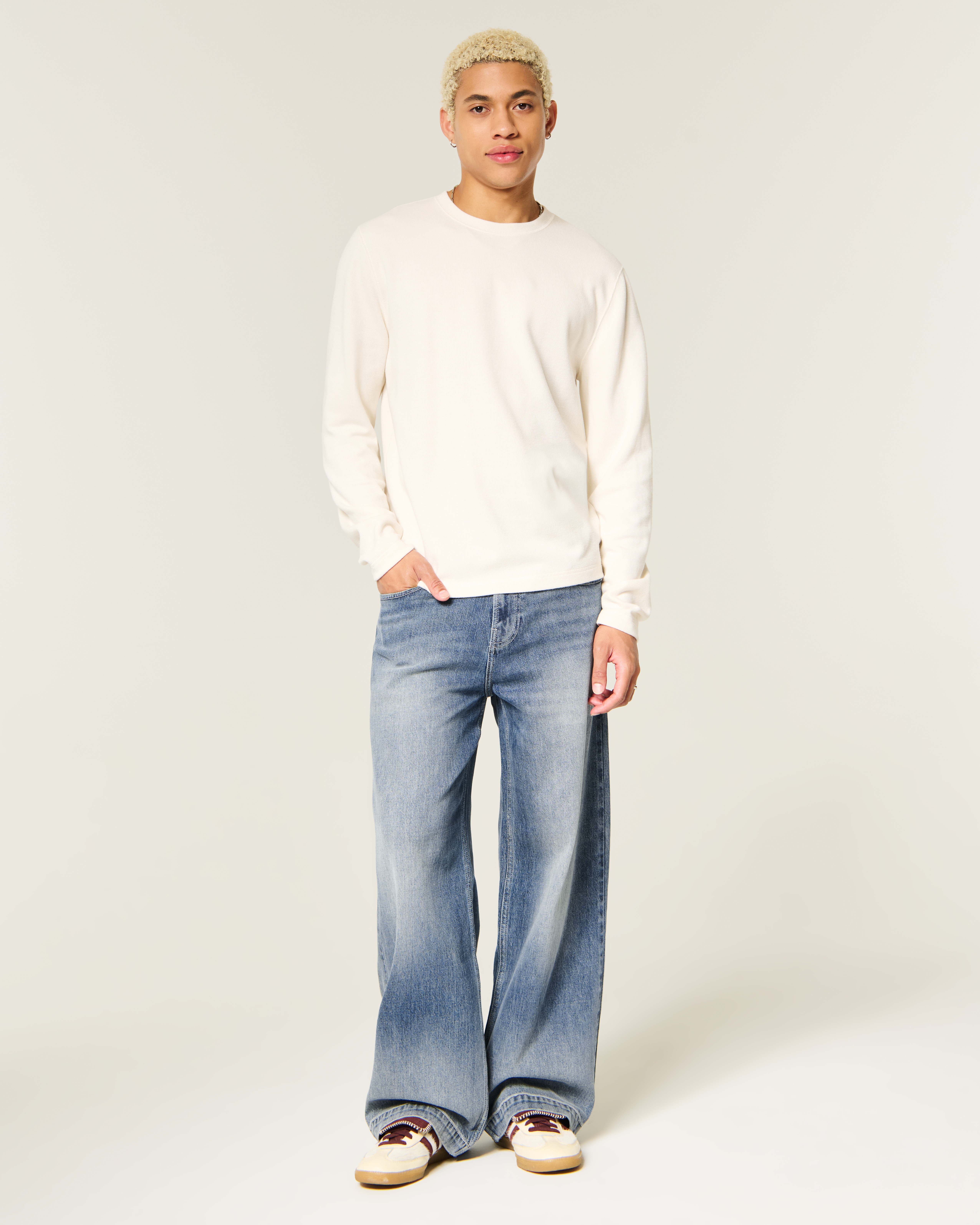 Medium Wash Logo Embroidery Super Baggy Jeans