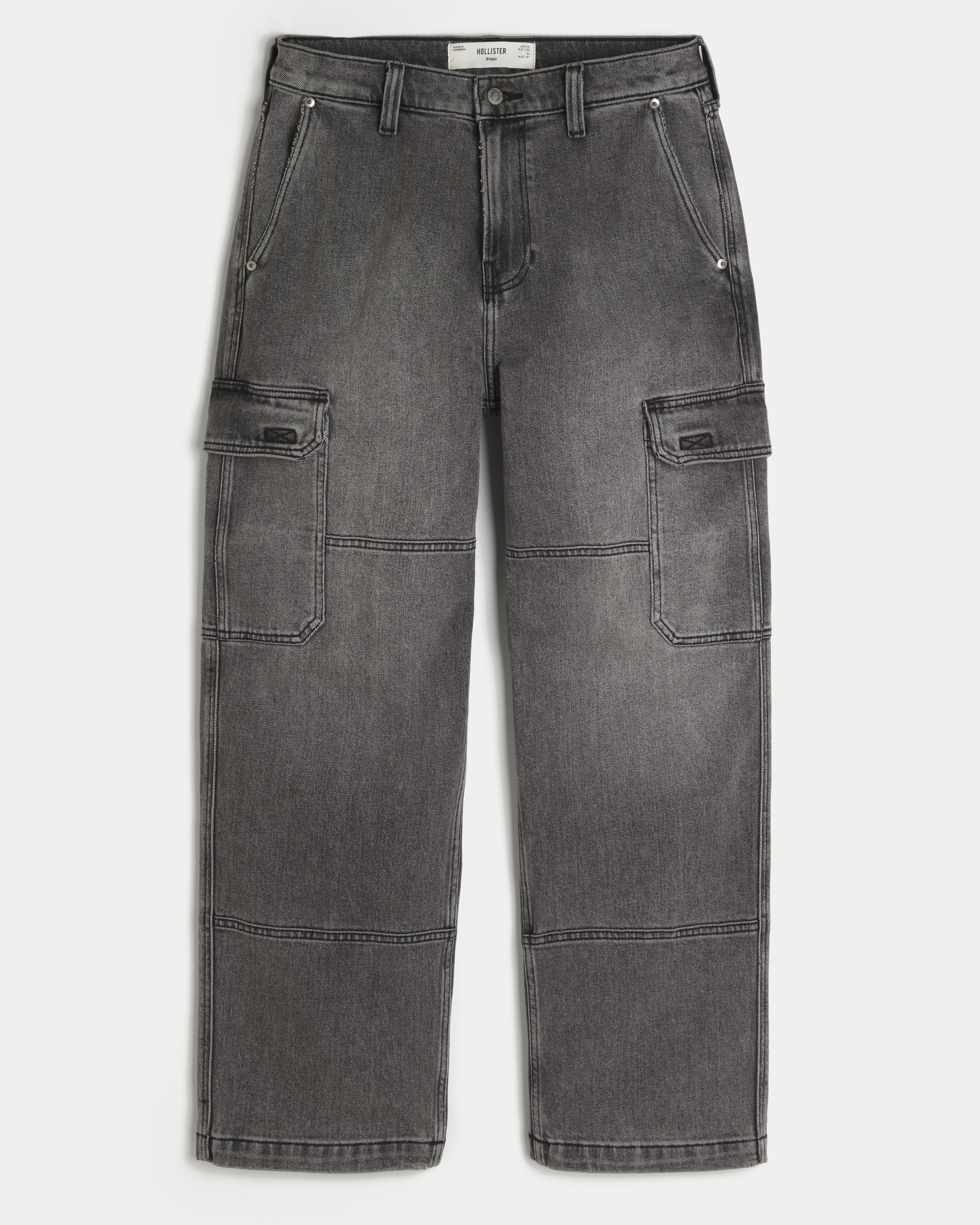 Washed Grey Baggy Cargo Jeans