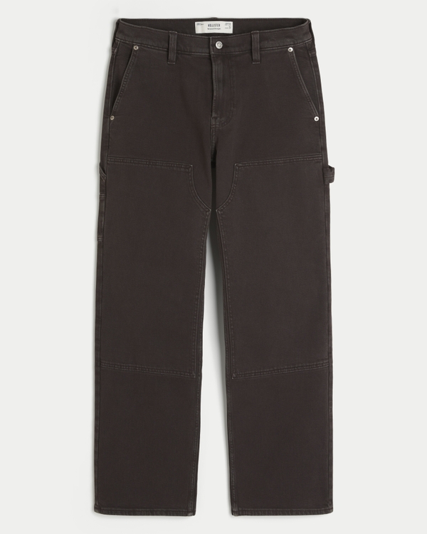 Brown Relaxed Straight Jeans, Dark Brown view 1