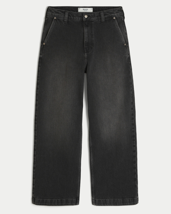 Washed Black Shooting Star Embroidery Super Baggy Jeans, Washed Black view 1