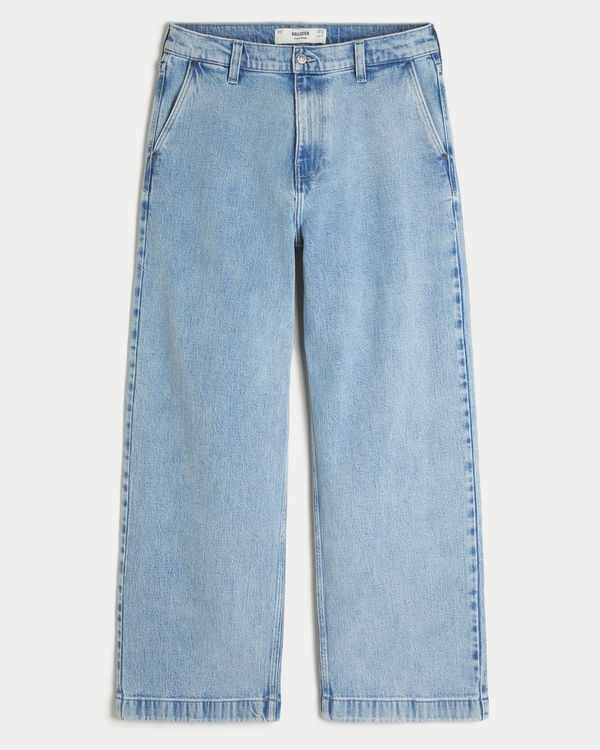 Light Wash Shooting Star Embroidery Super Baggy Jeans, Light view 1