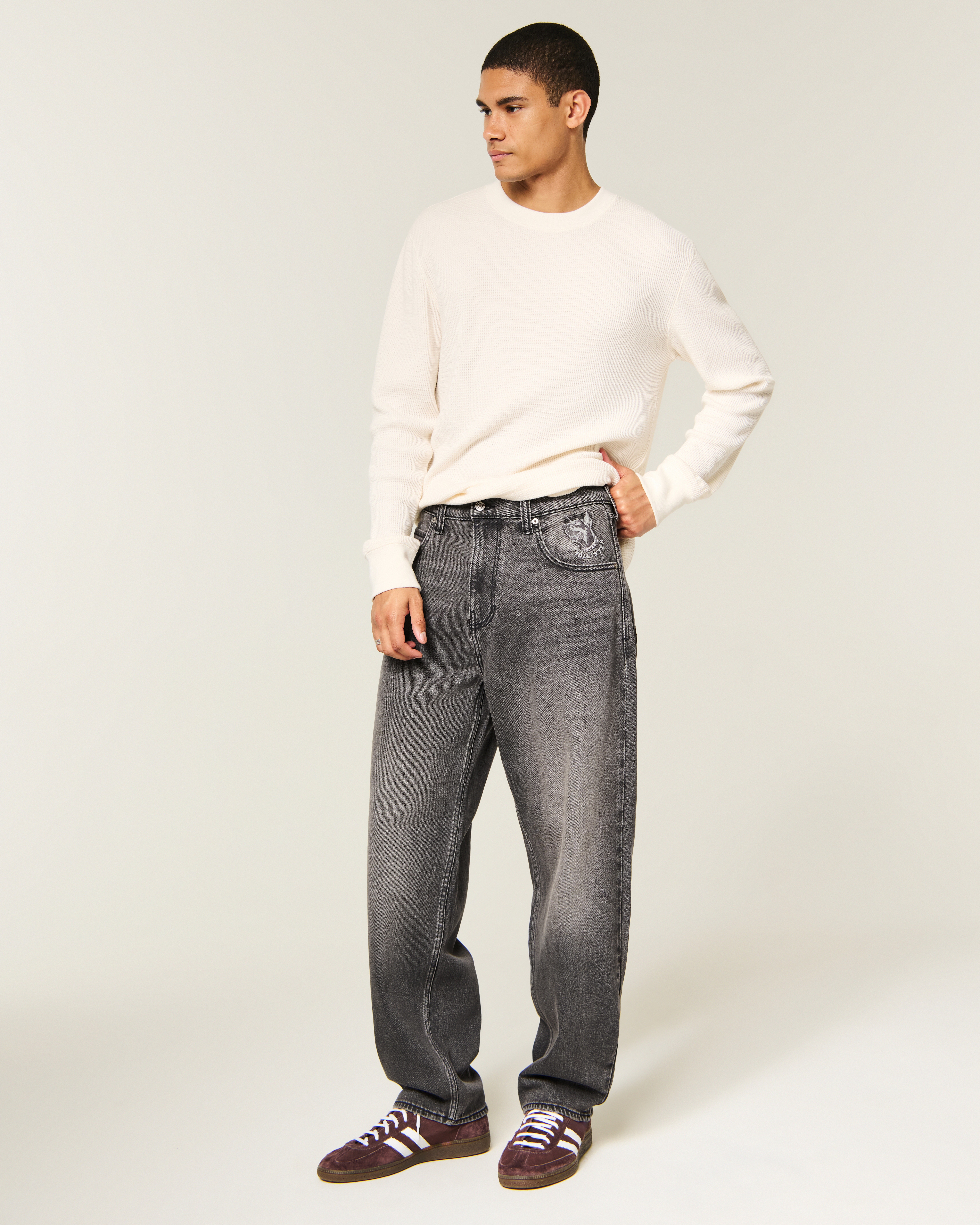 Dog Embroidery Skater Baggy Jeans