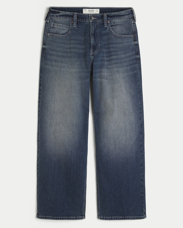 Dark Wash Back Graphic Low-Rise Baggy Jeans, Dark view 1