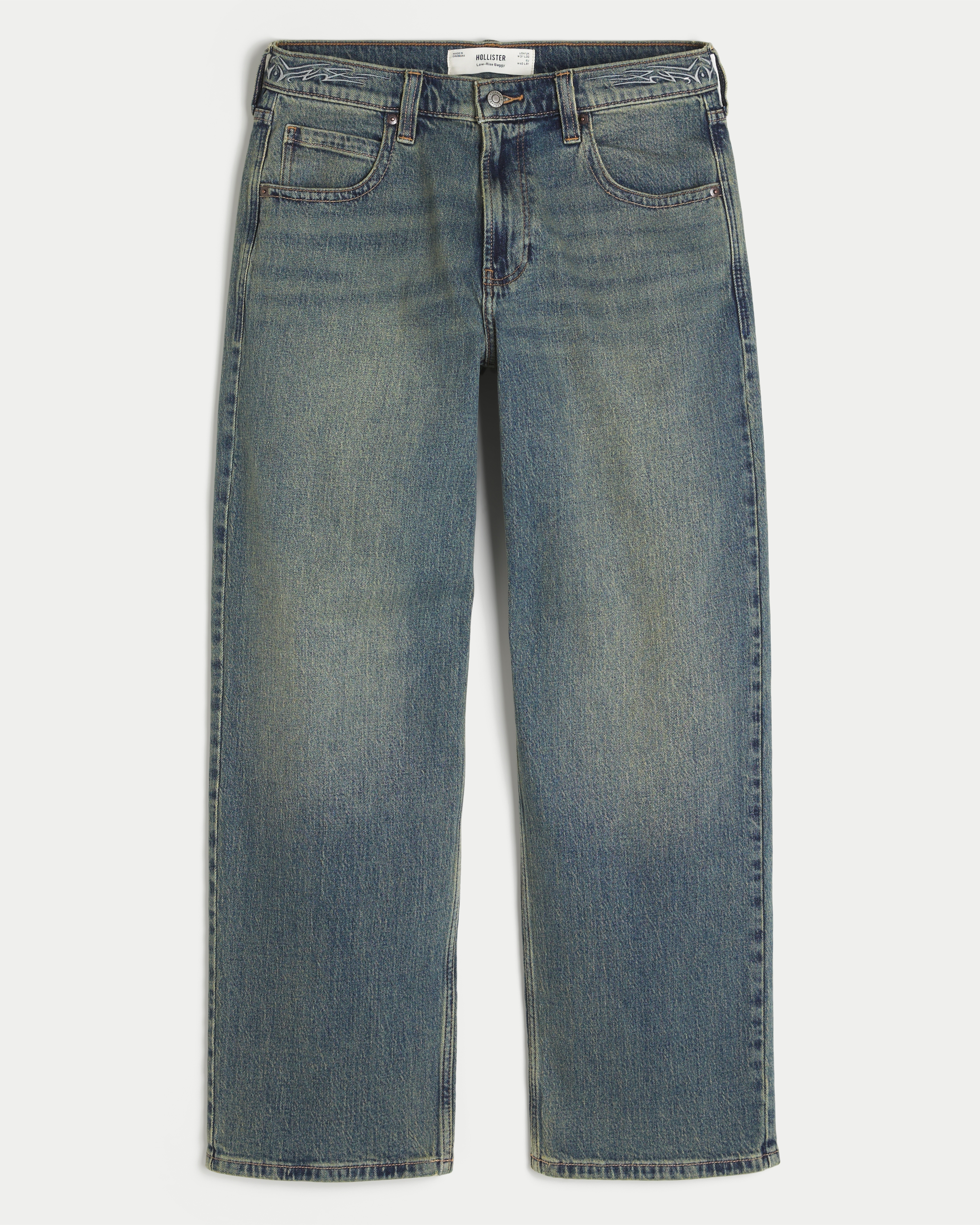 Embroidered Low-Rise Baggy Jeans