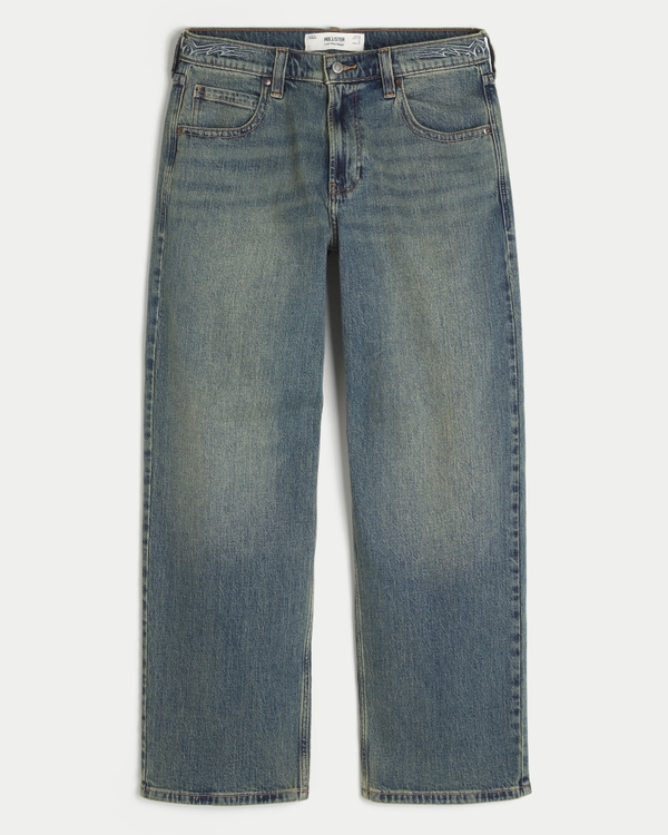 Embroidered Low-Rise Baggy Jeans, Light view 1