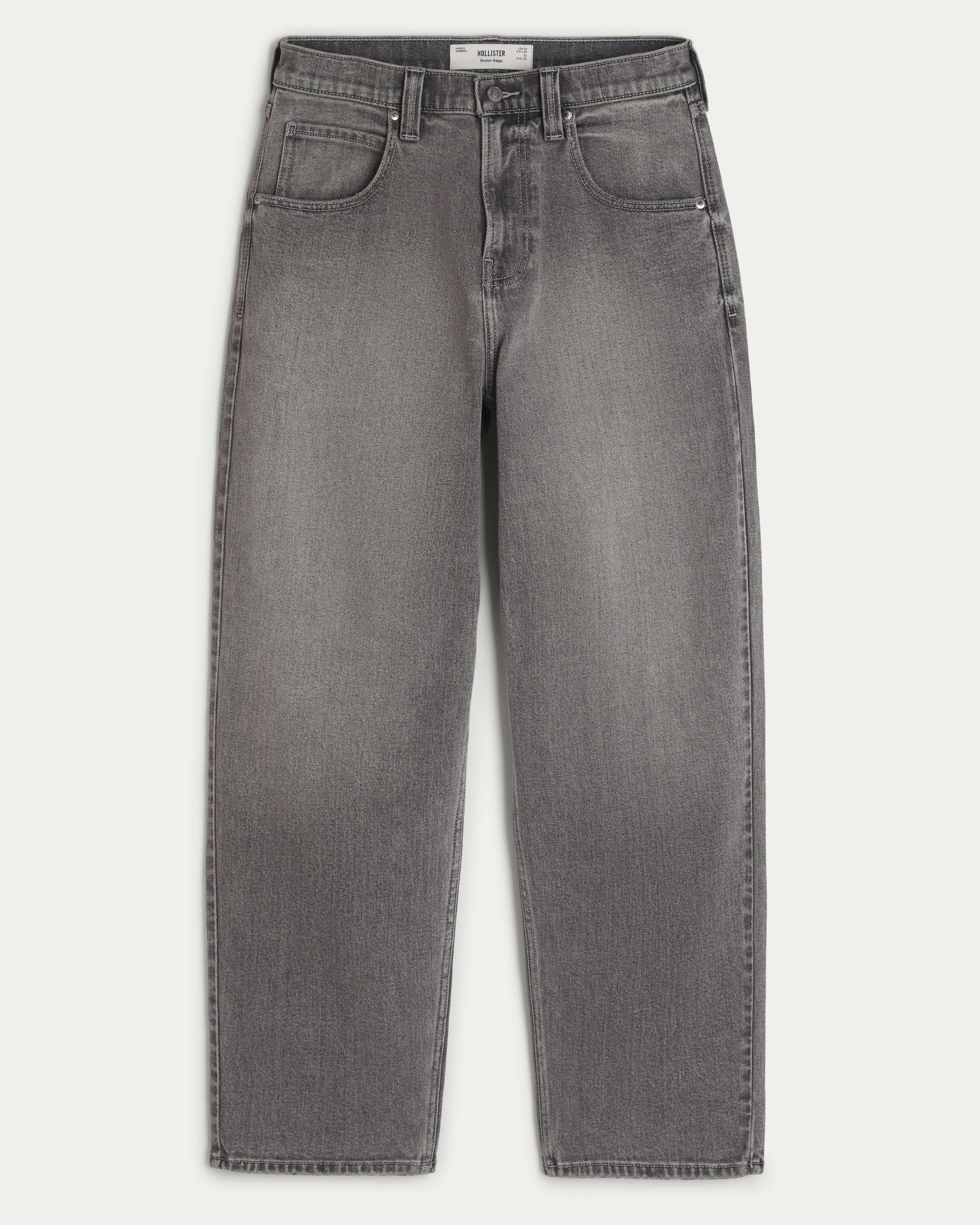 Washed Grey Logo Graphic Skater Baggy Jeans