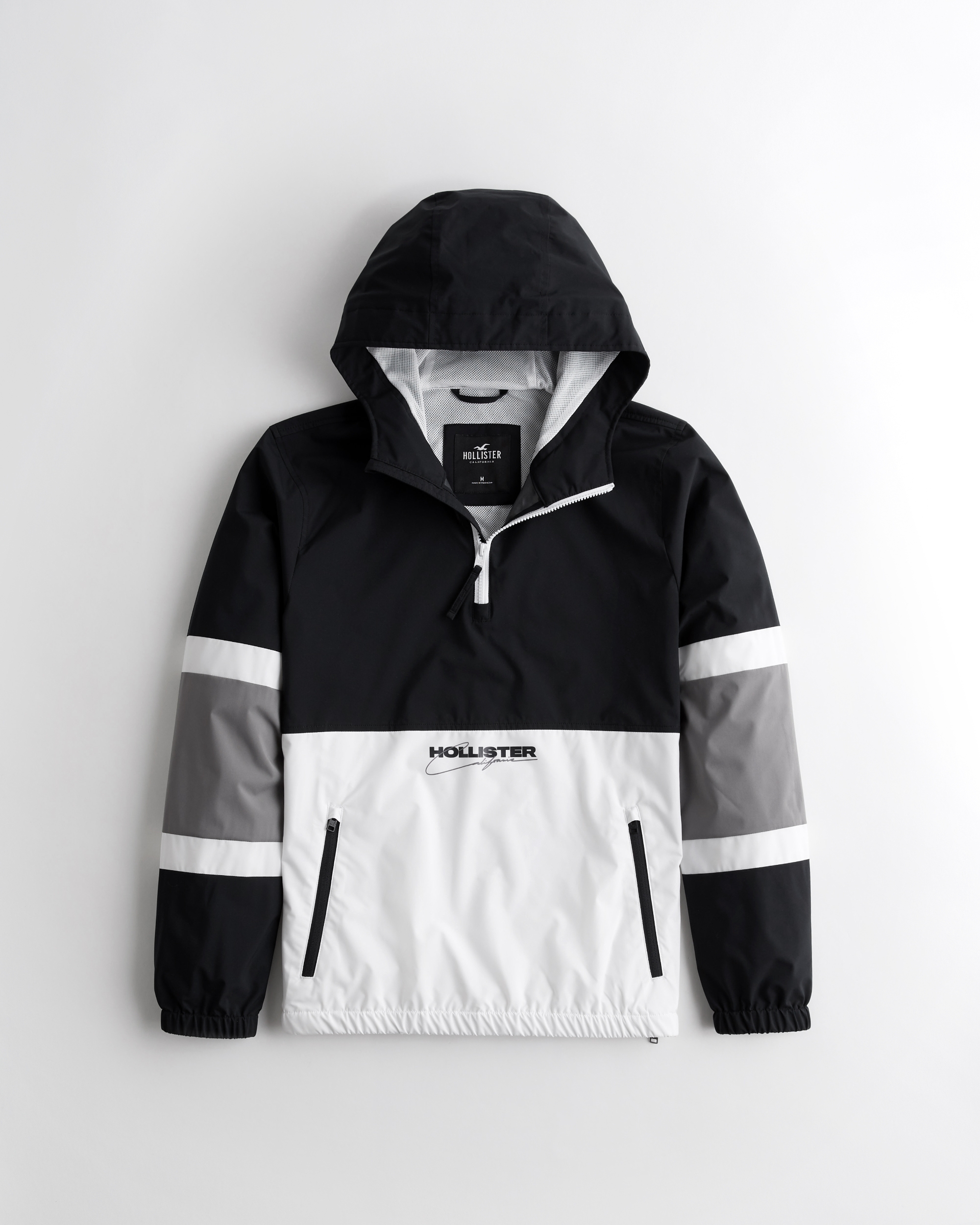 Hollister black and white windbreaker best sale