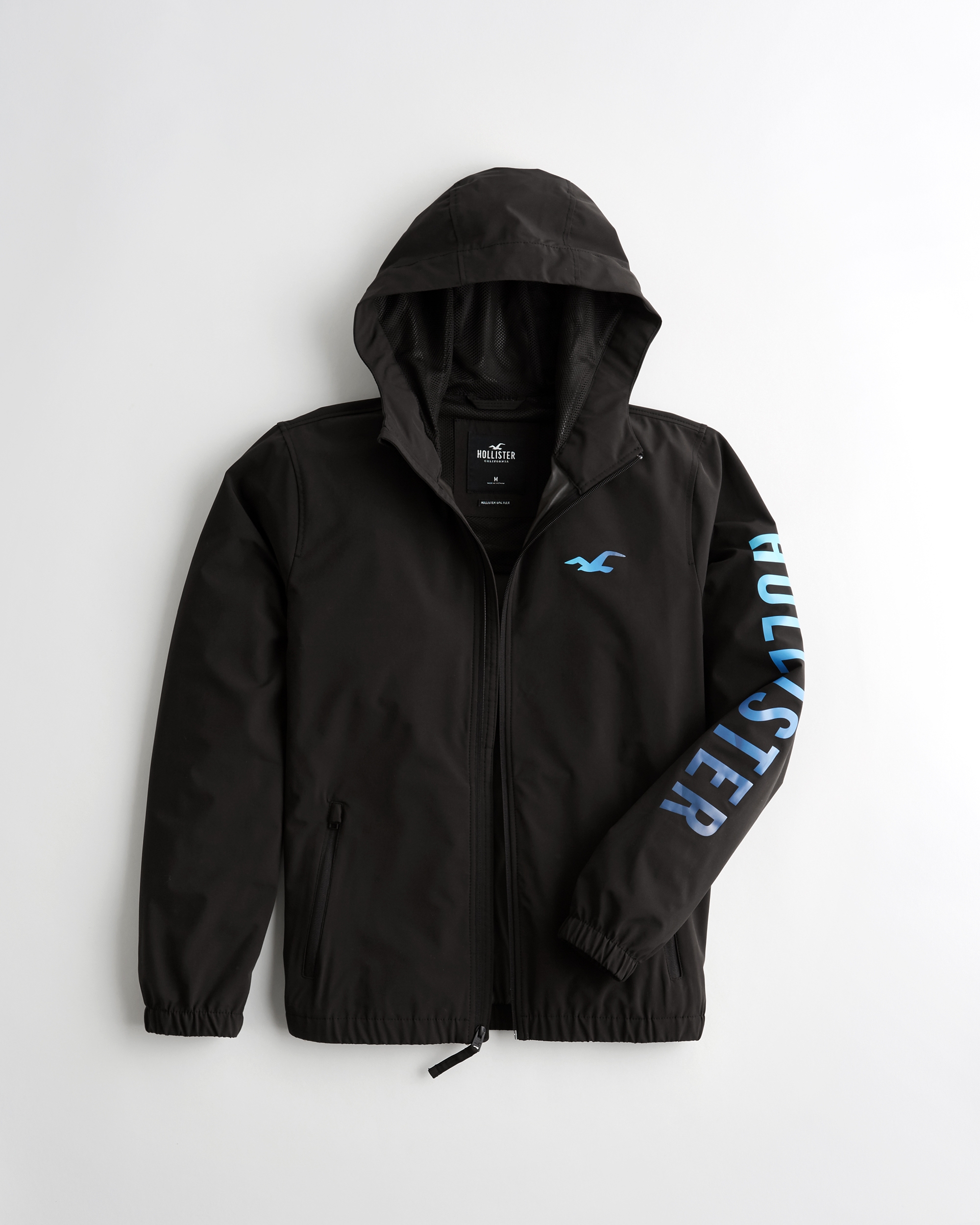 black and white hollister windbreaker