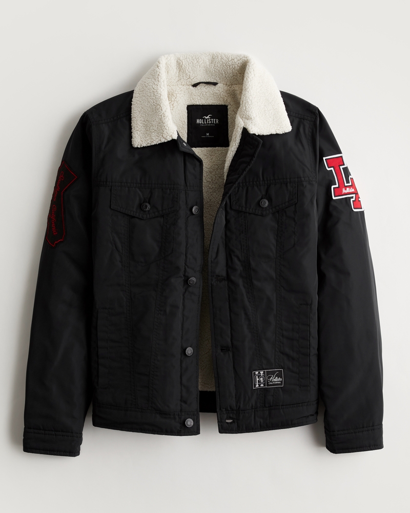 Men's Sherpa-Lined Nylon Trucker Jacket | Men's Tops | HollisterCo.com