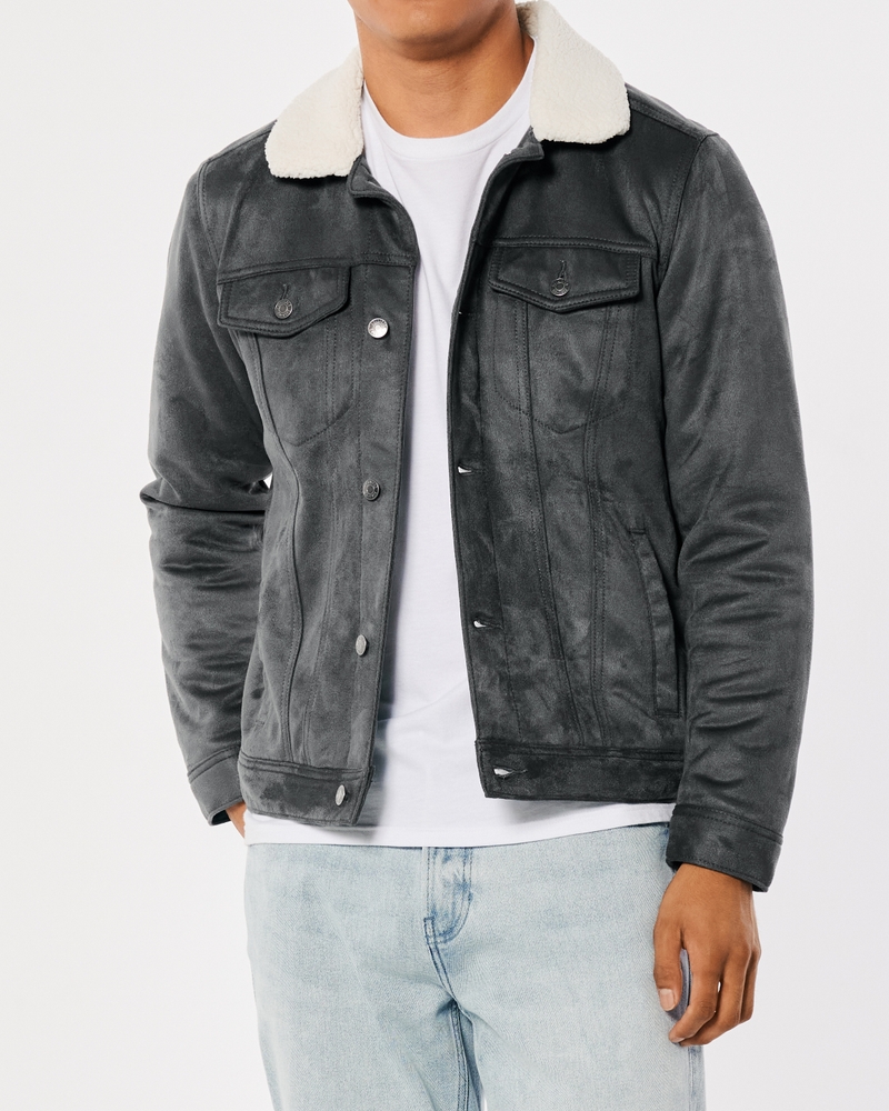 Sherpa-Lined Faux Suede Trucker Jacket