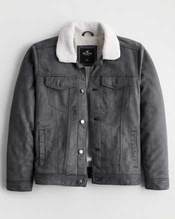 Men s Sherpa Lined Faux Suede Trucker Jacket Men s Sale