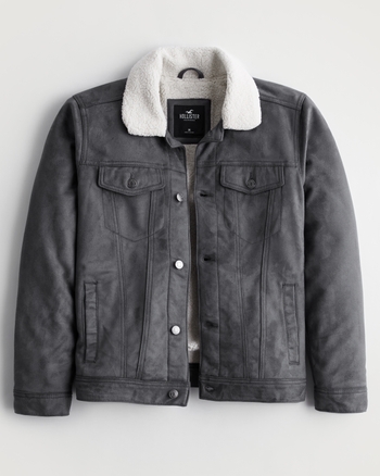 Men's Sherpa-Lined Faux Suede Trucker Jacket, Men's Jackets & Coats