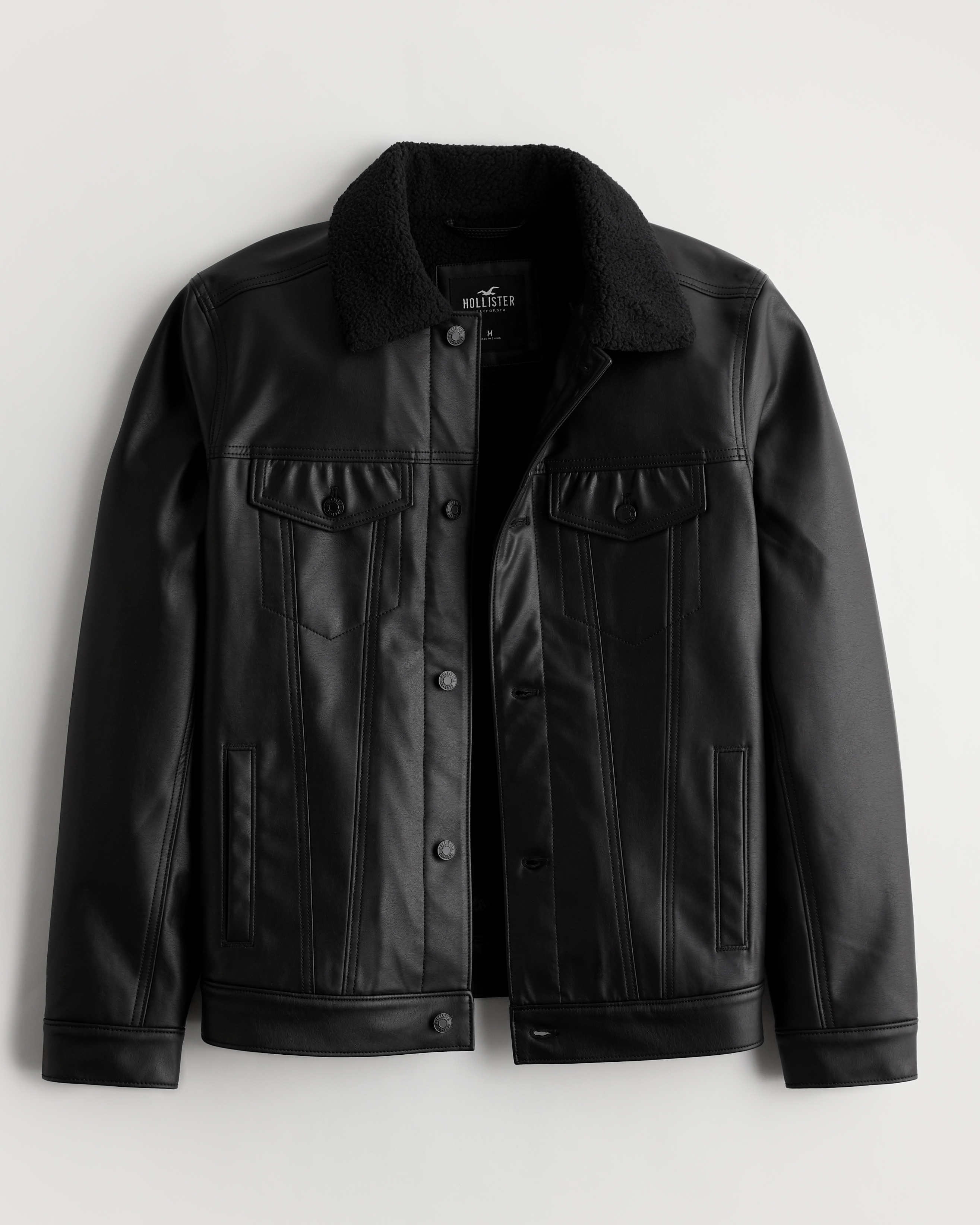 Sherpa-Lined Faux Leather Trucker Jacket