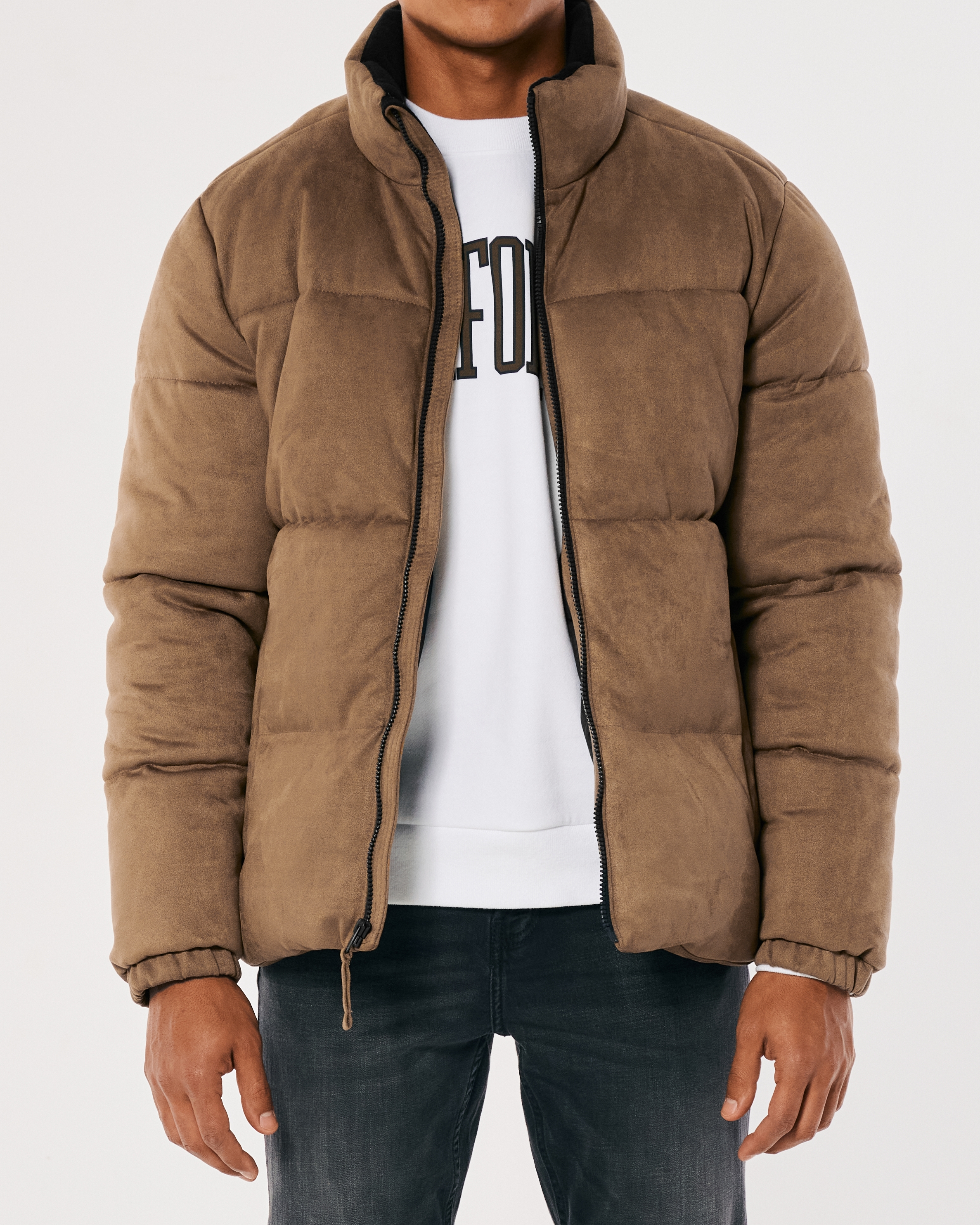 Faux Suede Puffer Jacket