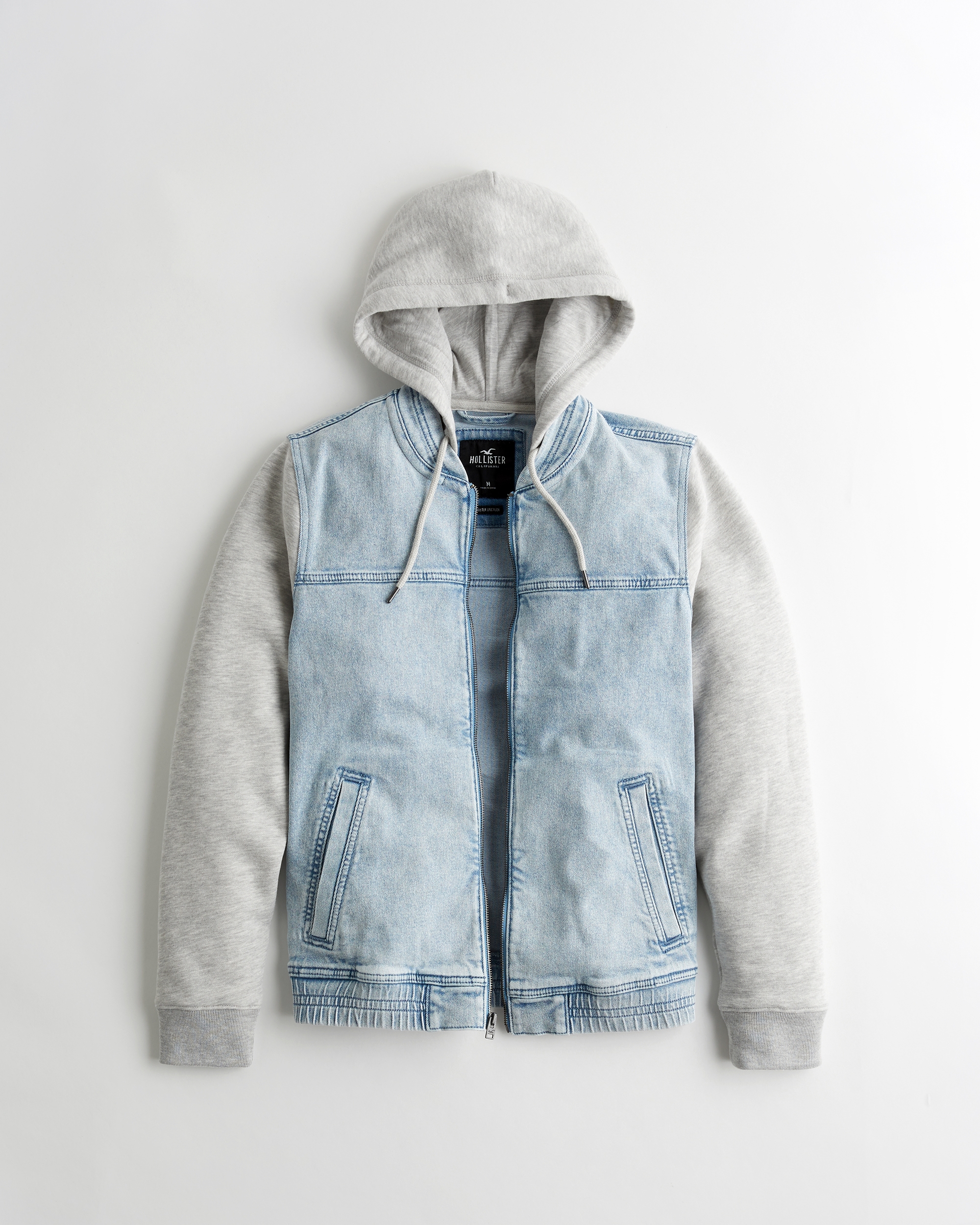 hollister denim hoodie jacket men's