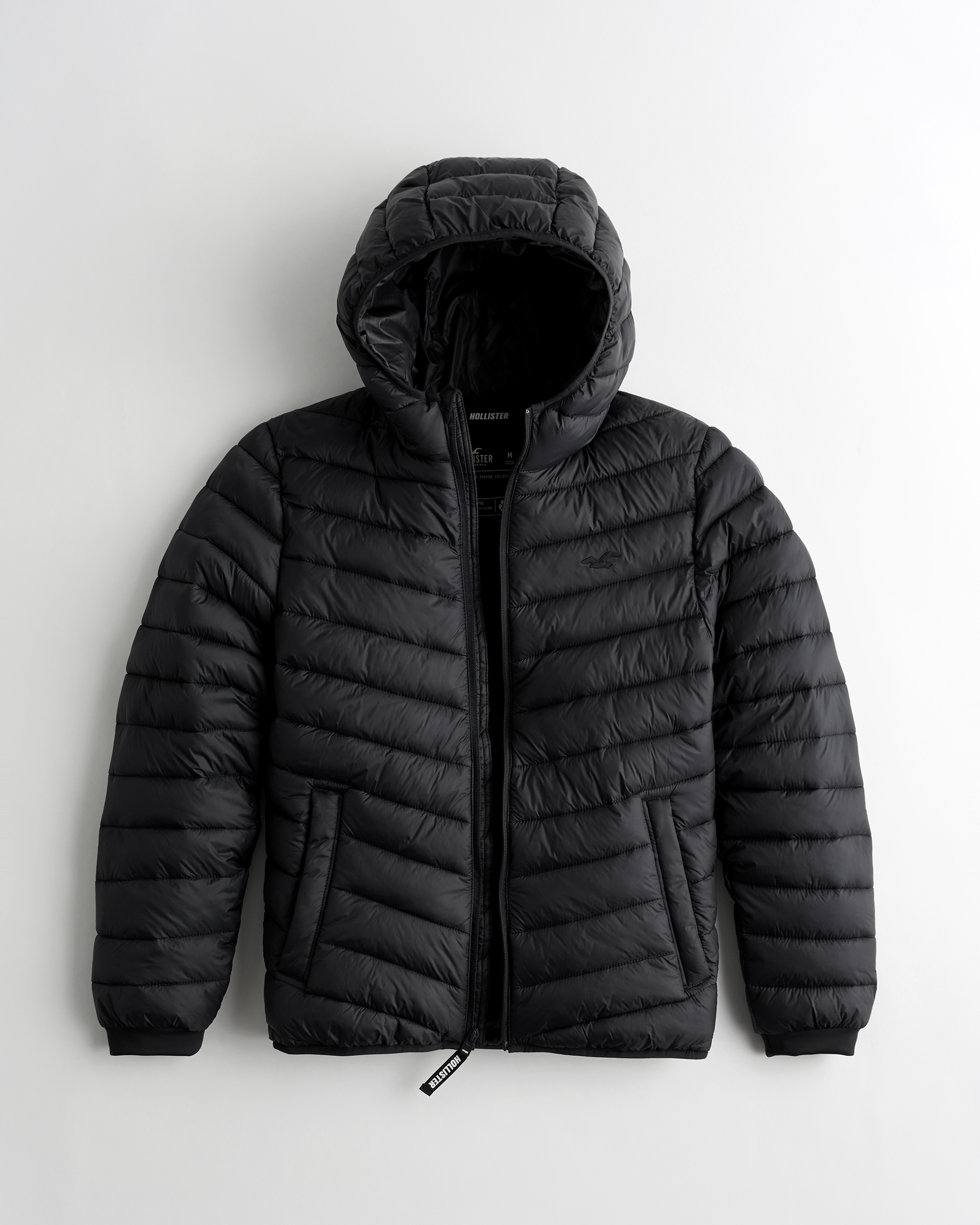 hollister icon logo puffer jacket in black