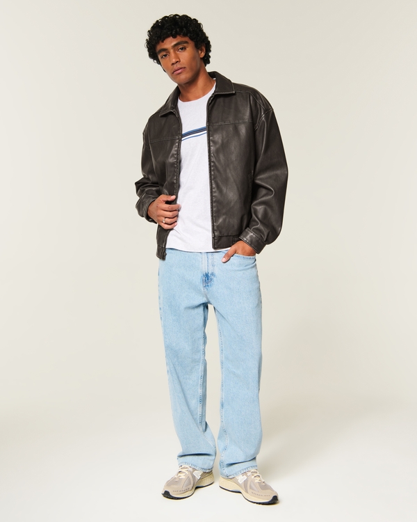 Faux Leather Harrington Jacket, Black Leather view 2