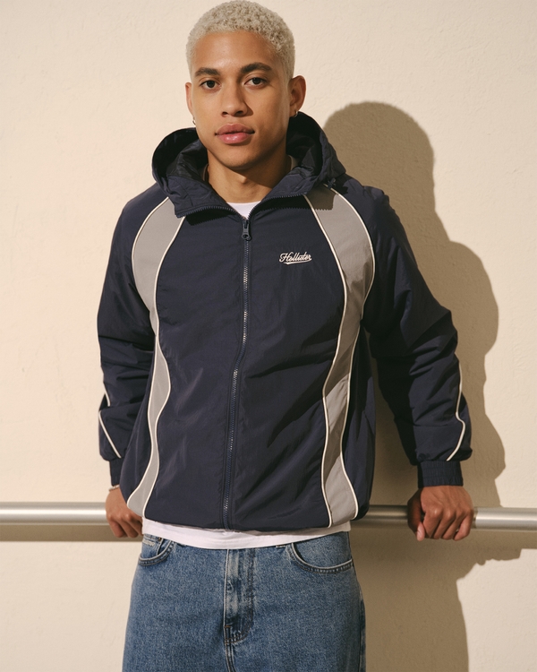 Hooded Logo Windbreaker Jacket, Navy view 1
