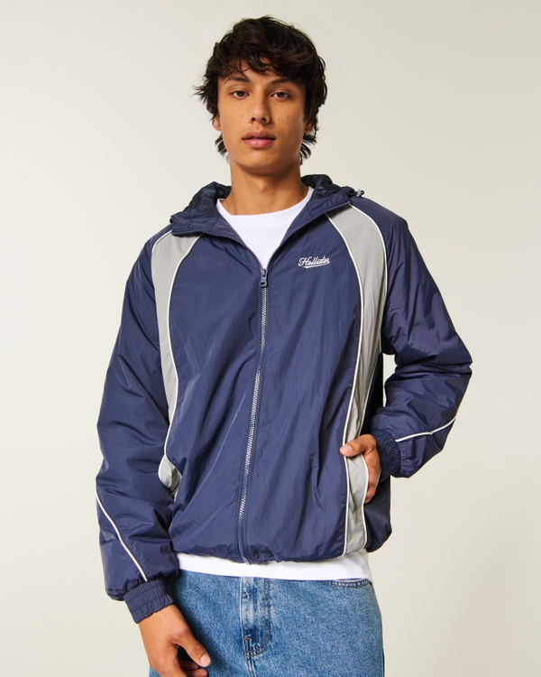 Hooded Logo Windbreaker Jacket, Navy view 2