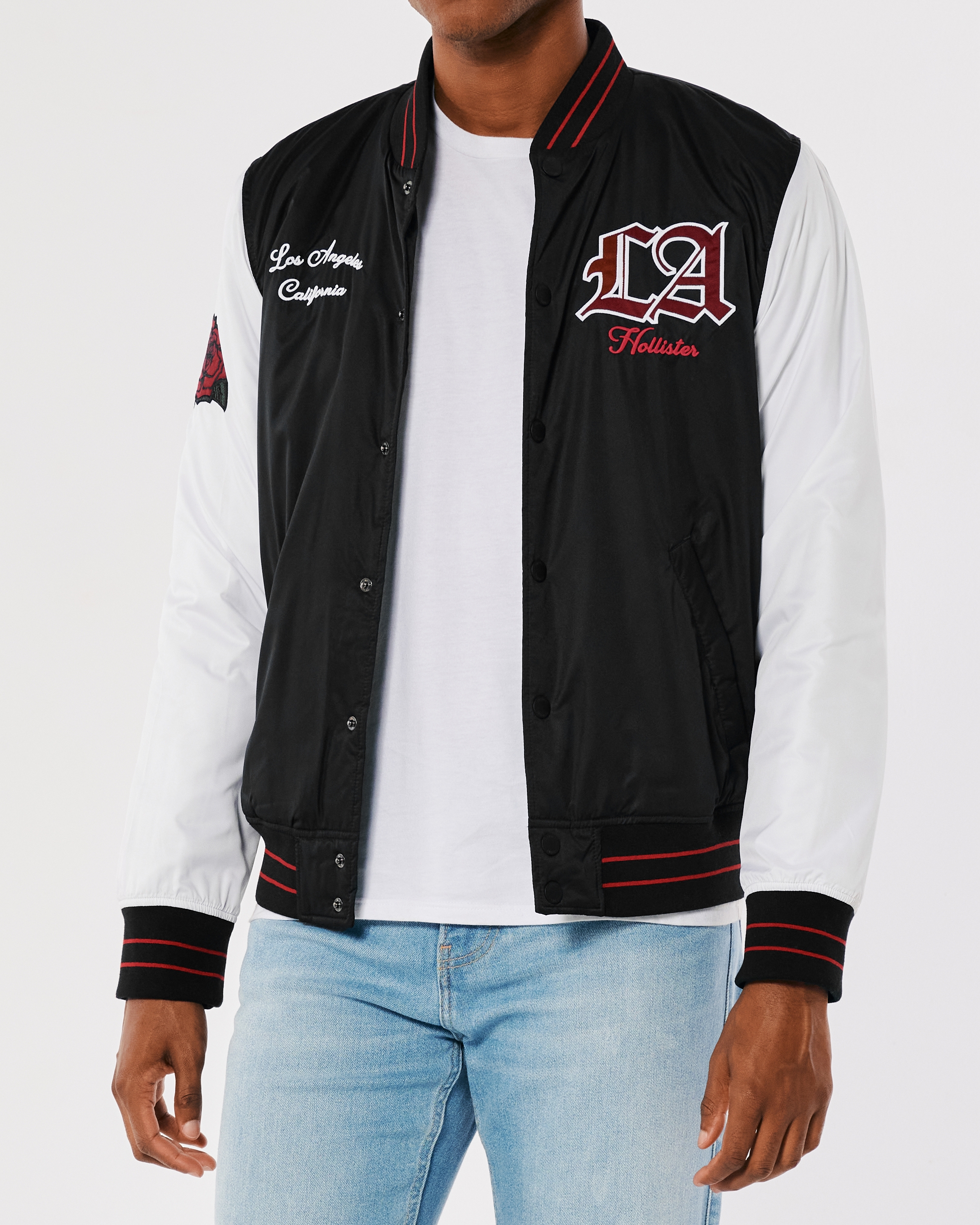 Hollister varsity bomber jacket in beige