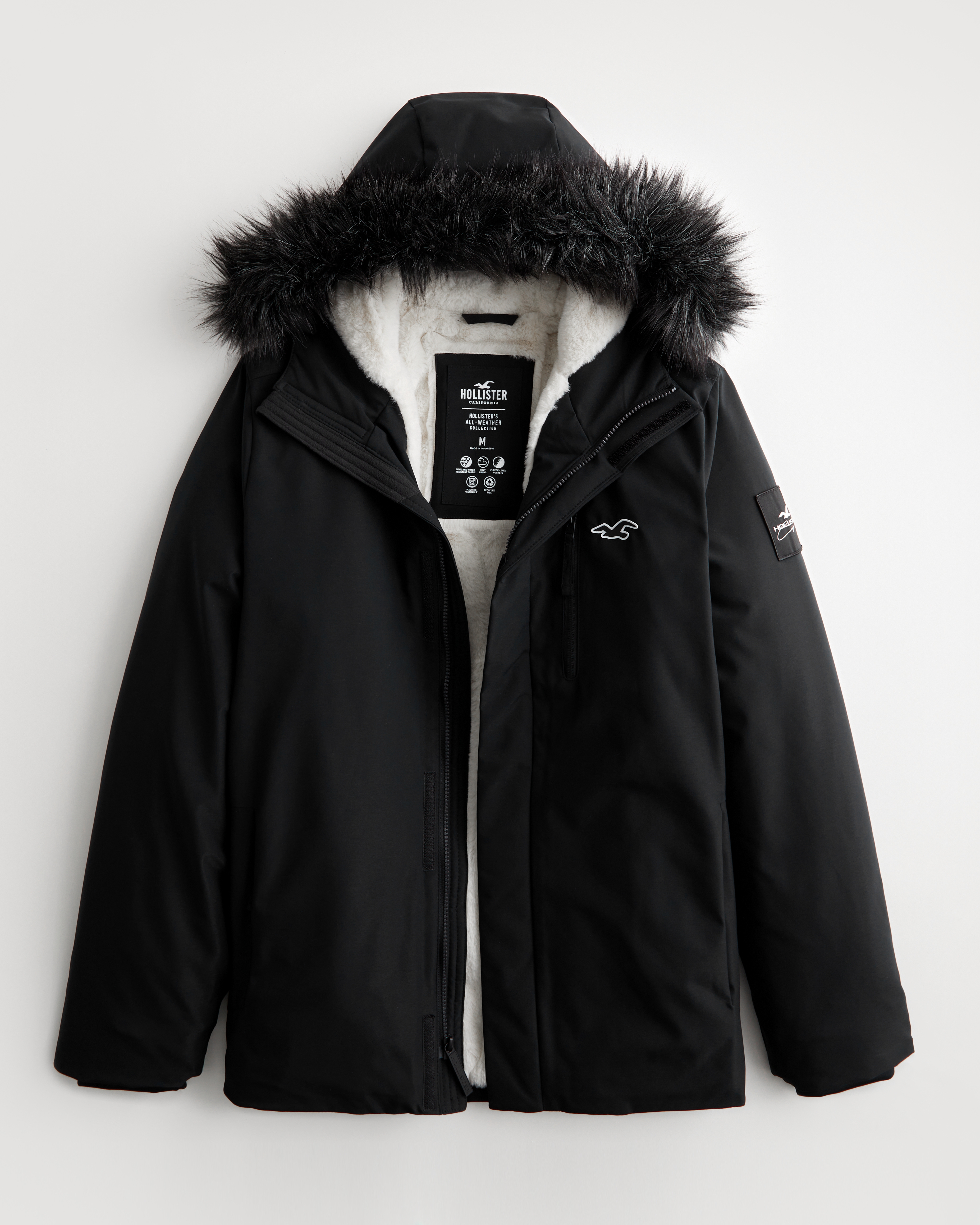 Hollister Faux Fur Lined Hooded Parka Coat in Black for Men