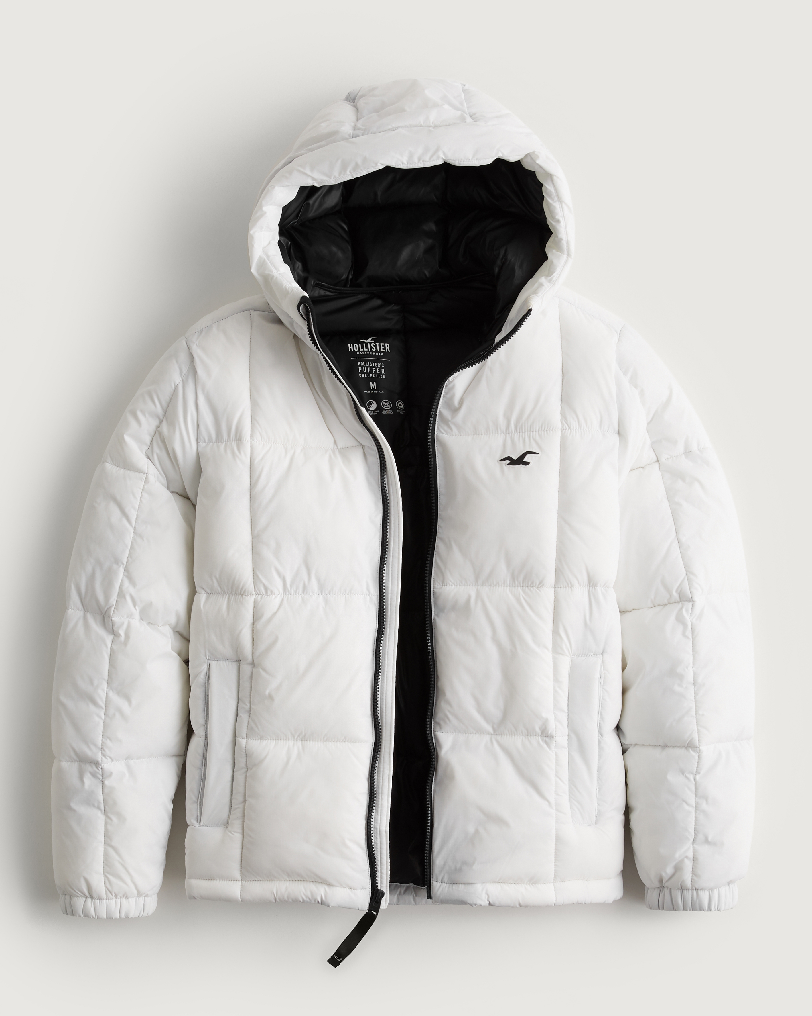 Hollister chevron panels hooded puffer jacket in white