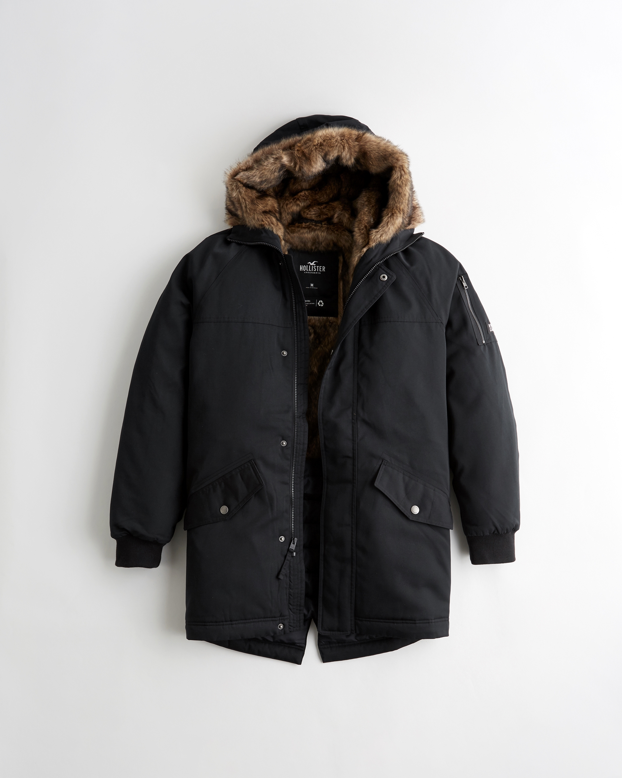 faux fur lined parka mens