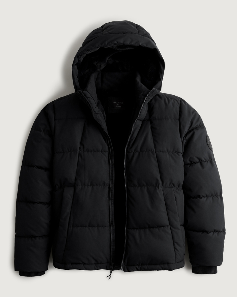 Men's Hooded Faux FurLined Zipper Pocket Puffer Jacket Men's Jackets