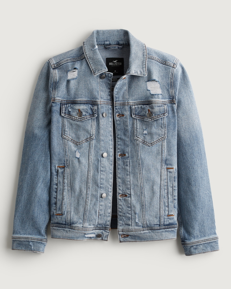 Men's Distressed Lightweight Denim Trucker Jacket Men's Jackets