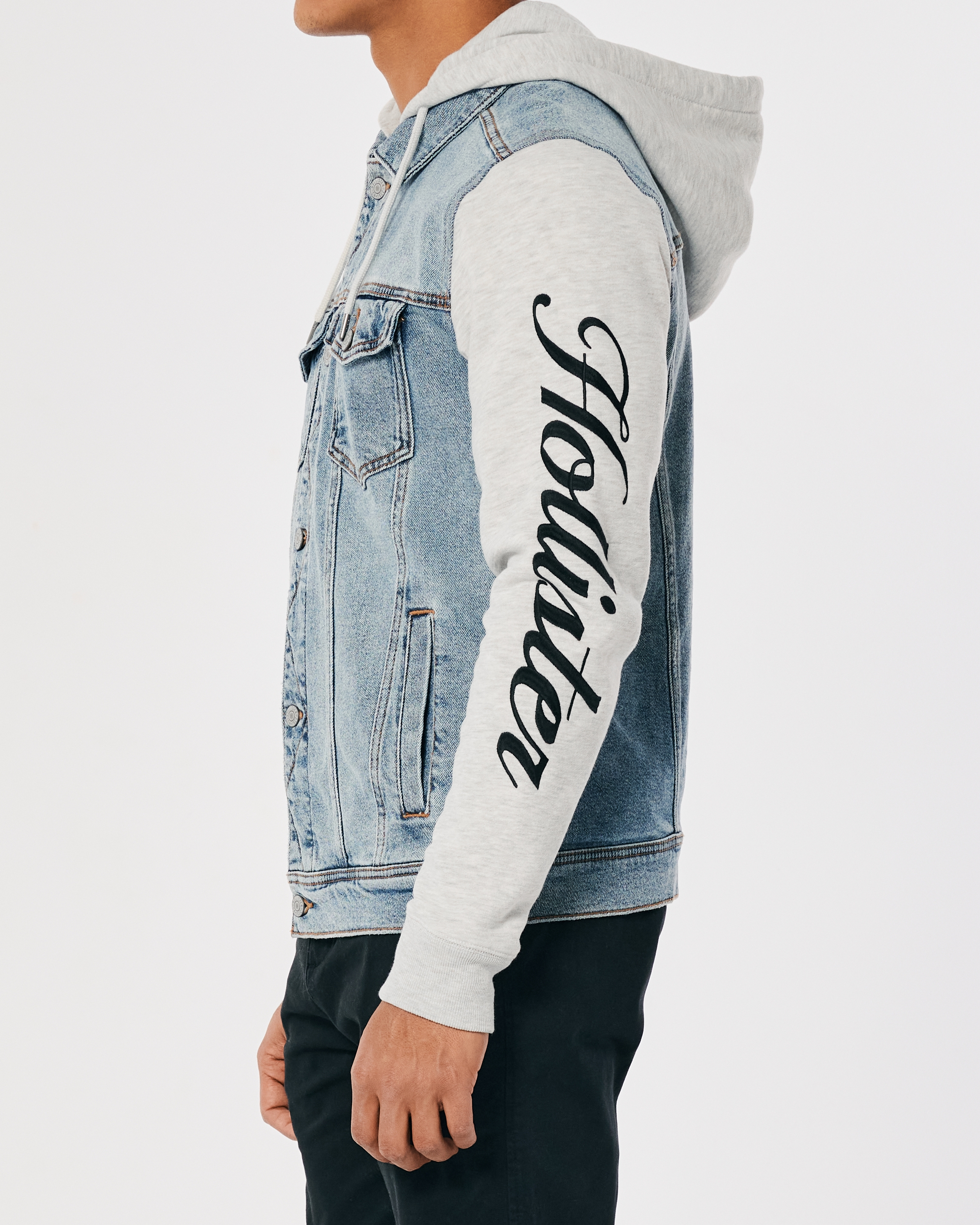 Hooded denim jacket on sale hollister