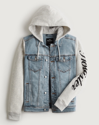Stretch hooded denim jacket hollister outlet