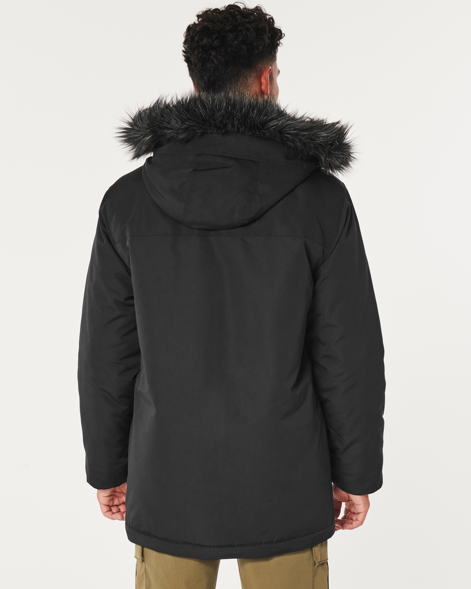 Pre-owned Hollister Men Doheney Removable Faux Fur Hooded Parka Jacket Coat-  Black - M