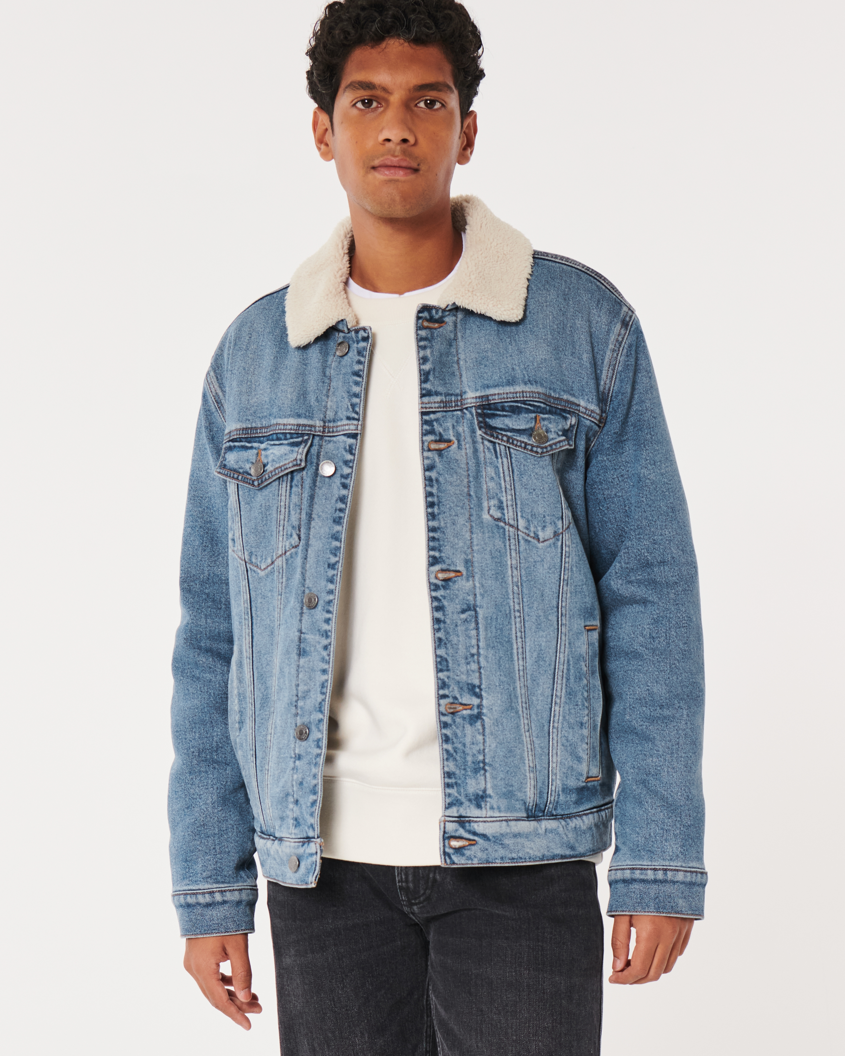 Shearling lined denim jacket on sale mens