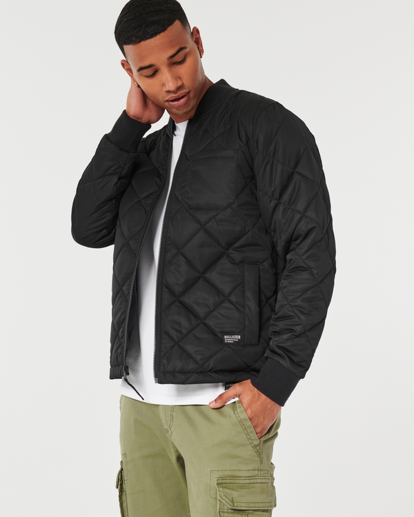 Diamond-Quilted Bomber Jacket, Black