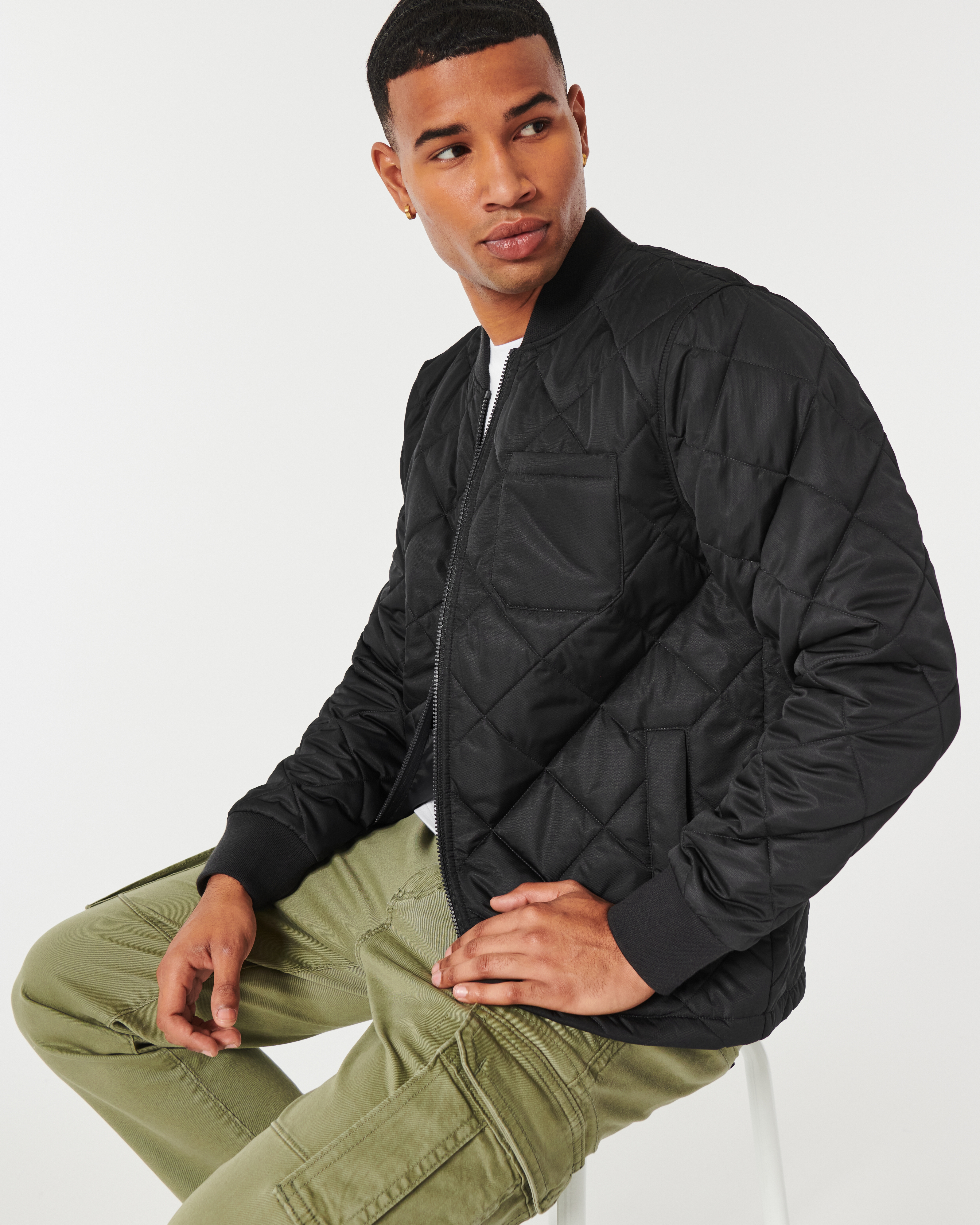 Diamond quilted bomber jacket best sale