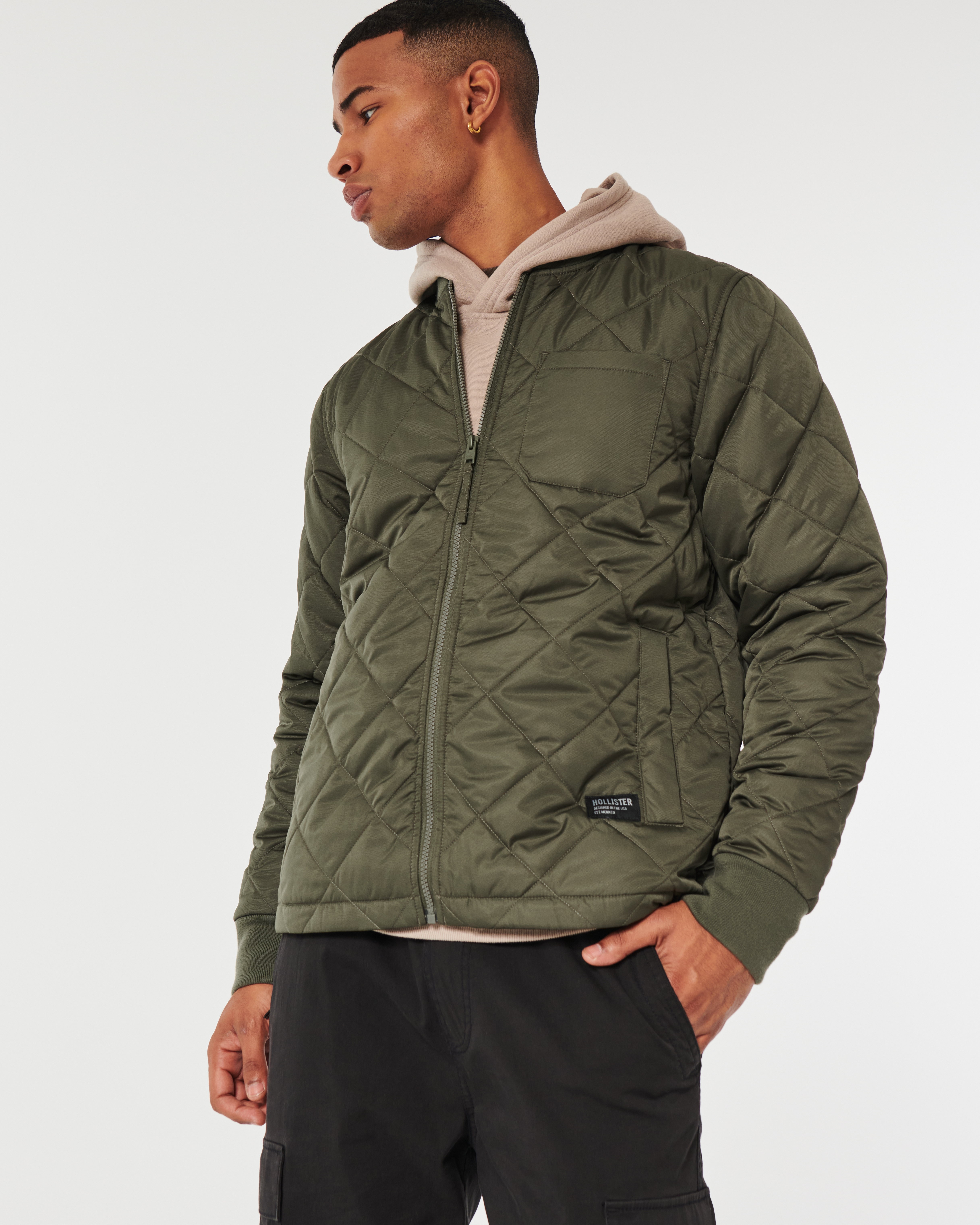 Diamond-Quilted Bomber Jacket