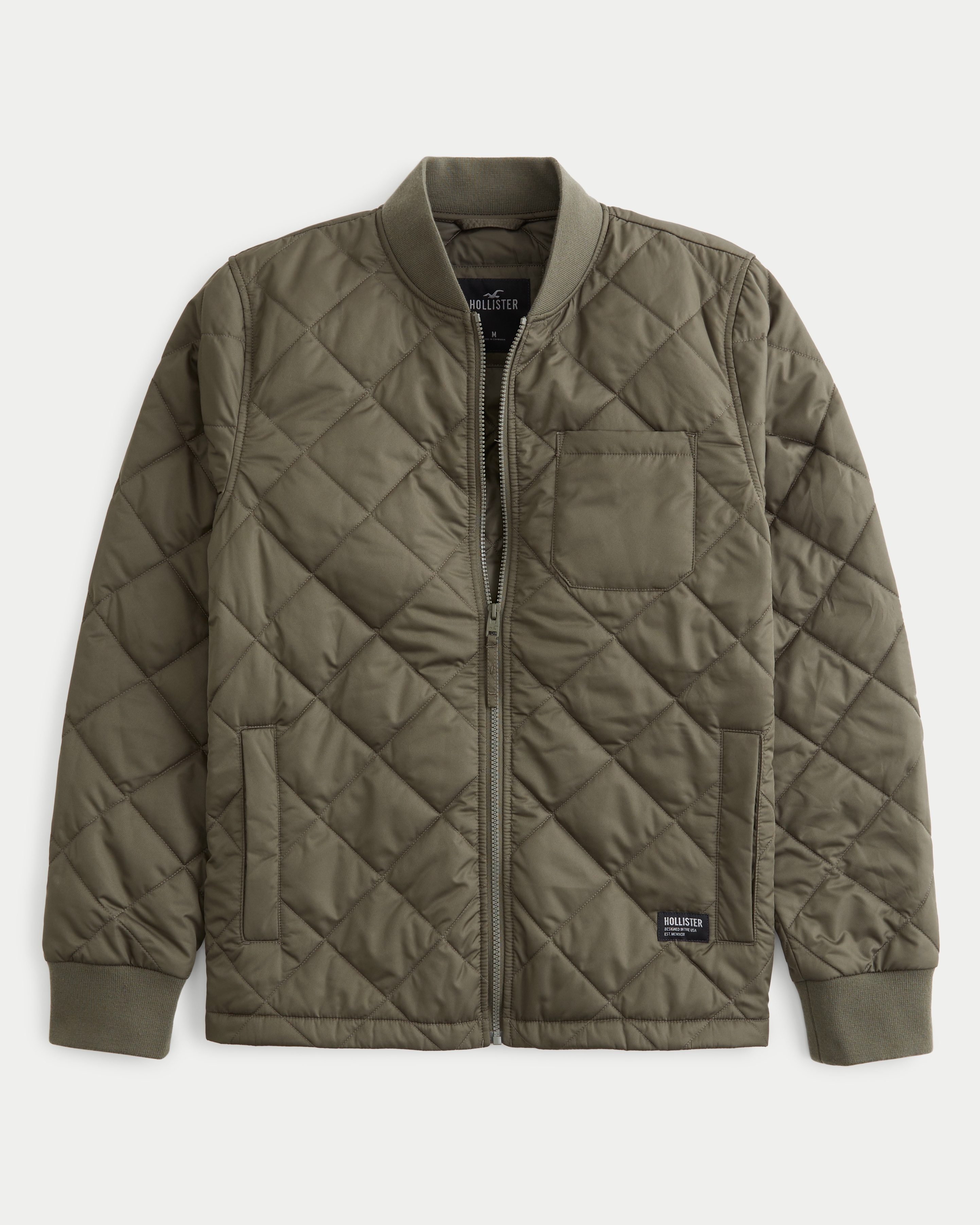 Diamond-Quilted Bomber Jacket