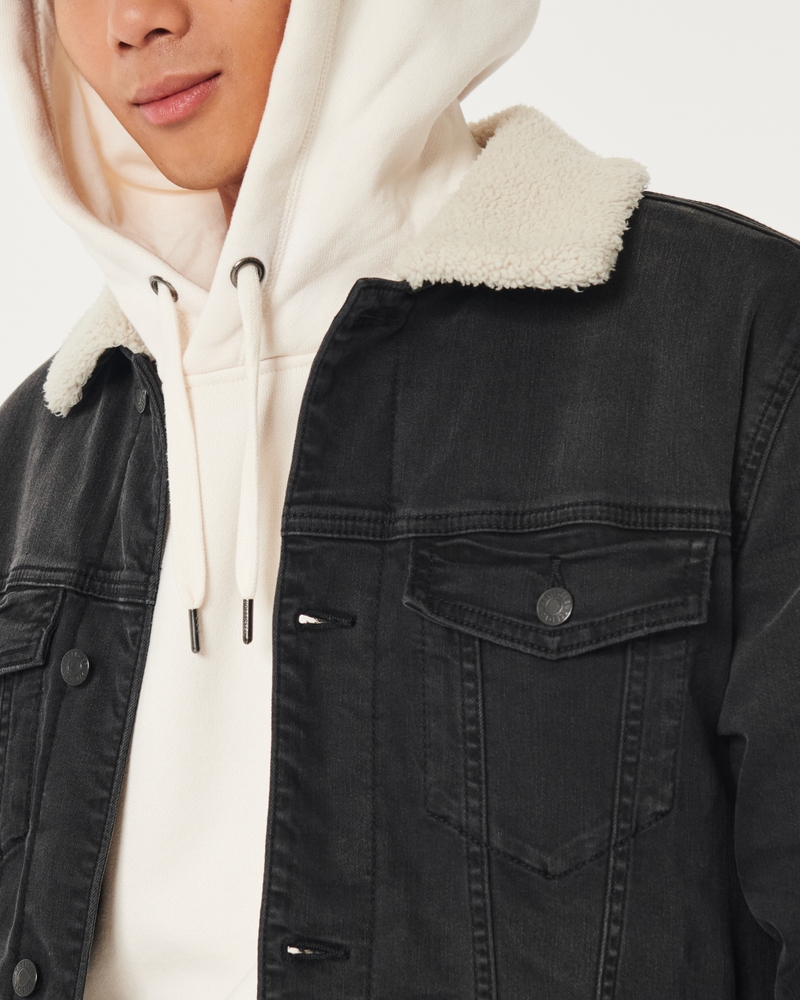 Faux Shearling-Lined Denim Trucker Jacket