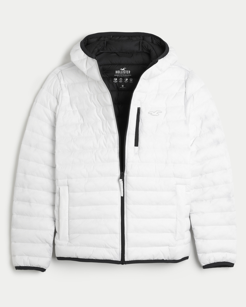 Hollister white puffer coat