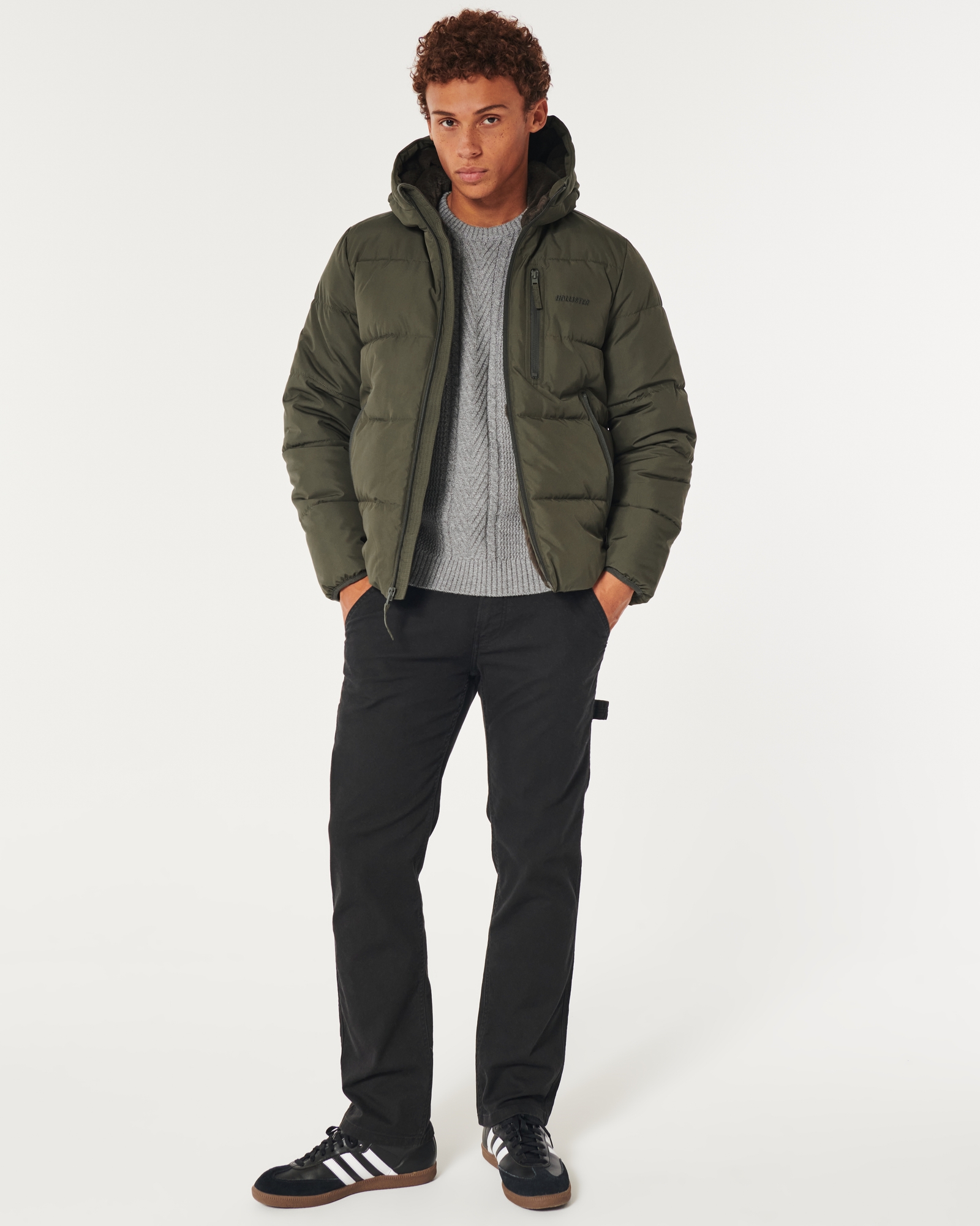 Hollister mock neck lightweight puffer jacket in black - ShopStyle