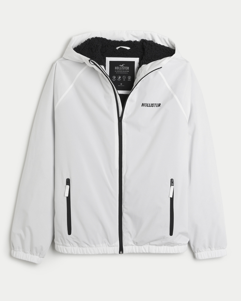 Hollister icon logo fleece lined ombre hooded jacket in black/white