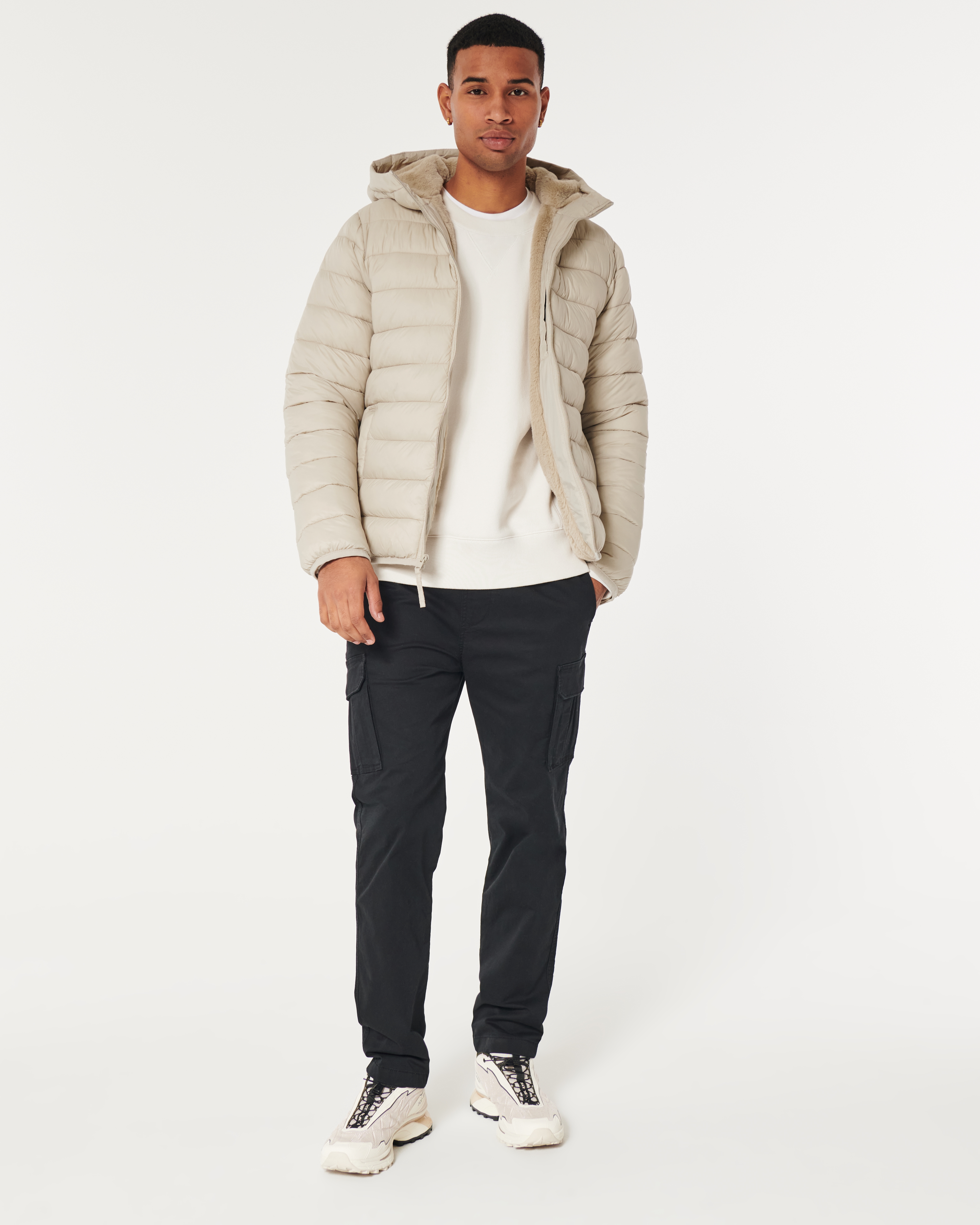 Hollister sherpa lined puffer jacket best sale mens