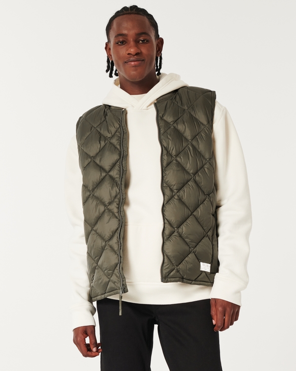 Ultimate Diamond-Quilted Puffer Vest, Olive