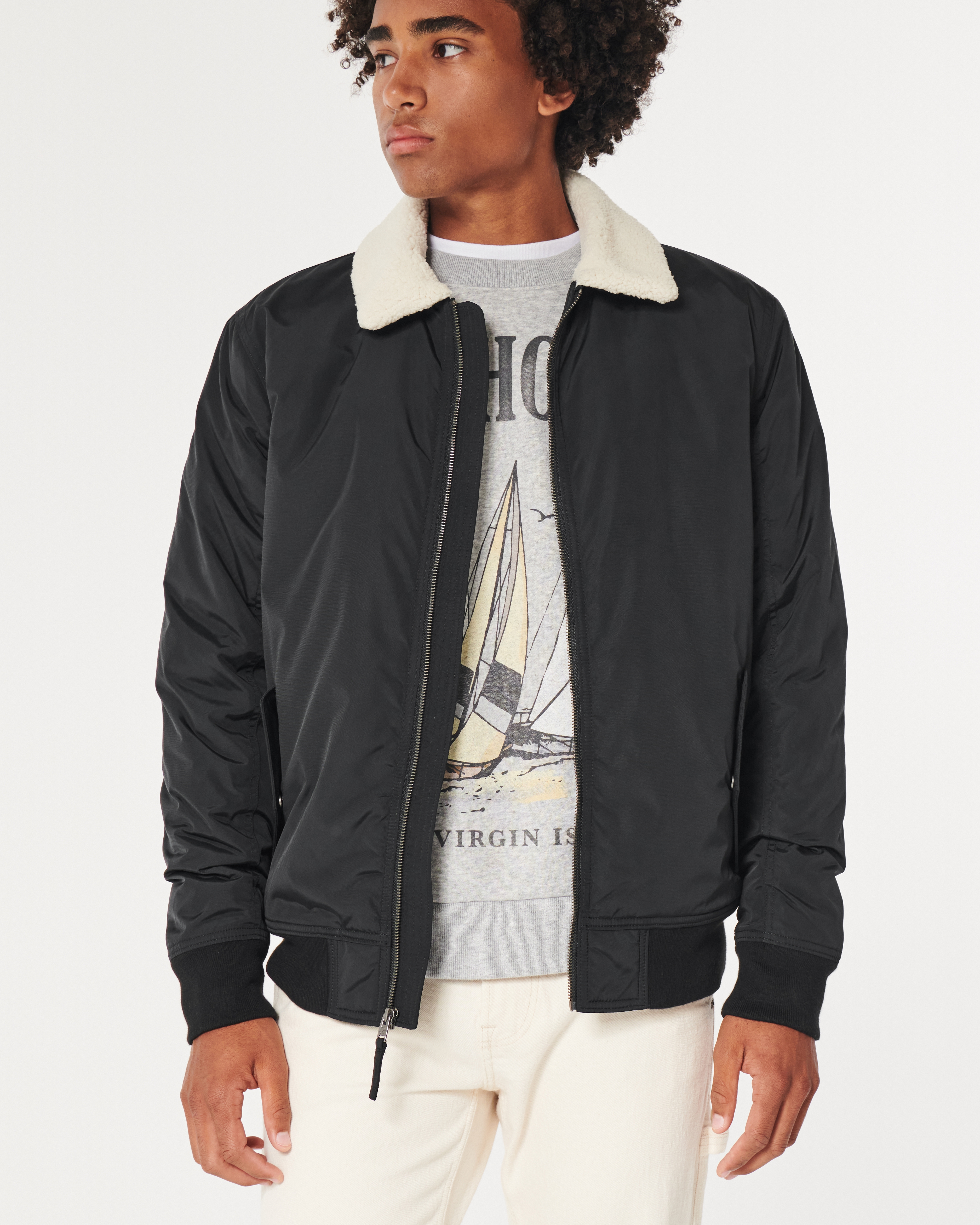 Men's Faux Shearling-Lined Bomber Jacket | Men's Jackets & Coats