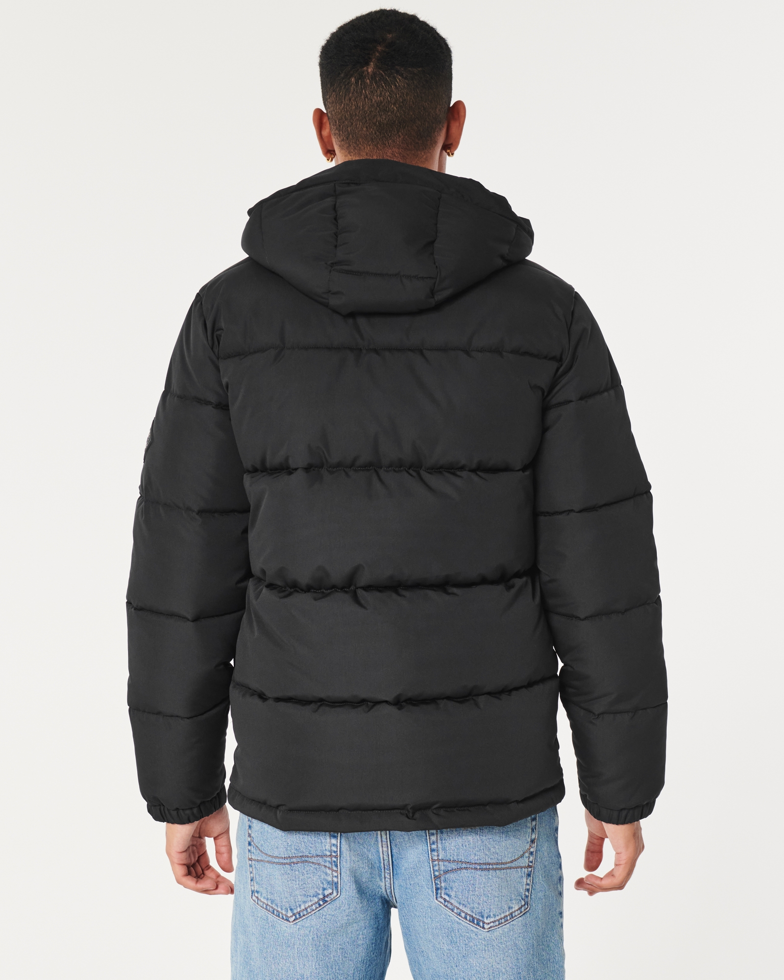 HOLLISTER Black Hooded Down Puffer Jacket Coat Size M