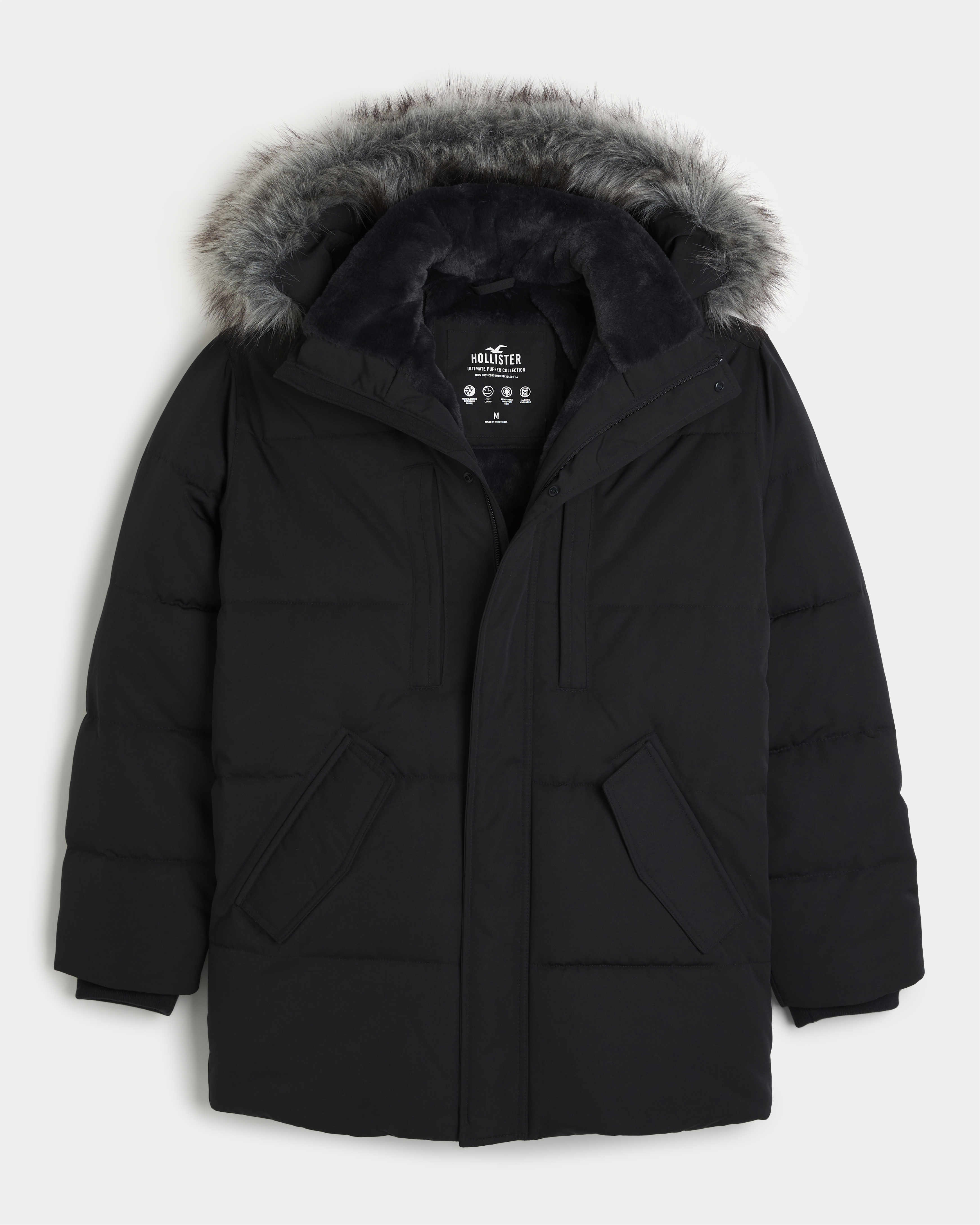 Recycled fill hooded puffer jacket shop hollister